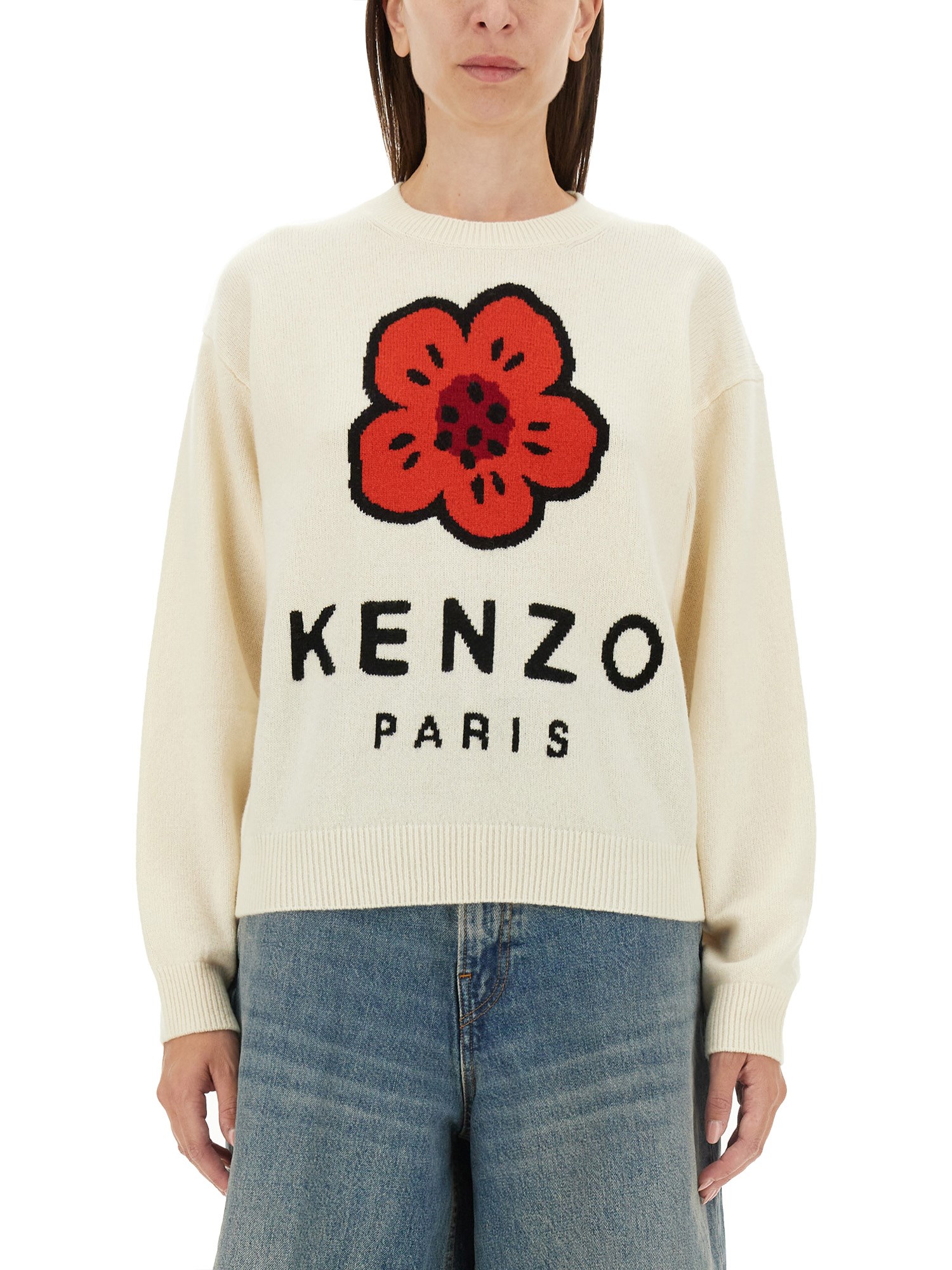 Shop Kenzo Boke Flower Wool Sweater In Ivory