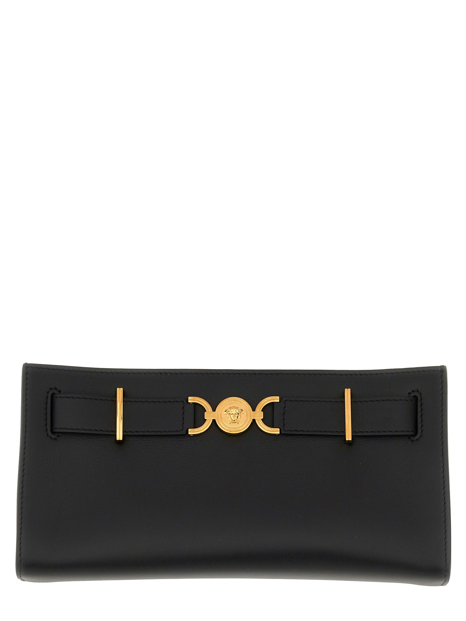 Versace Chain Strap Gold-tone Hardware Clutch Bag In Black