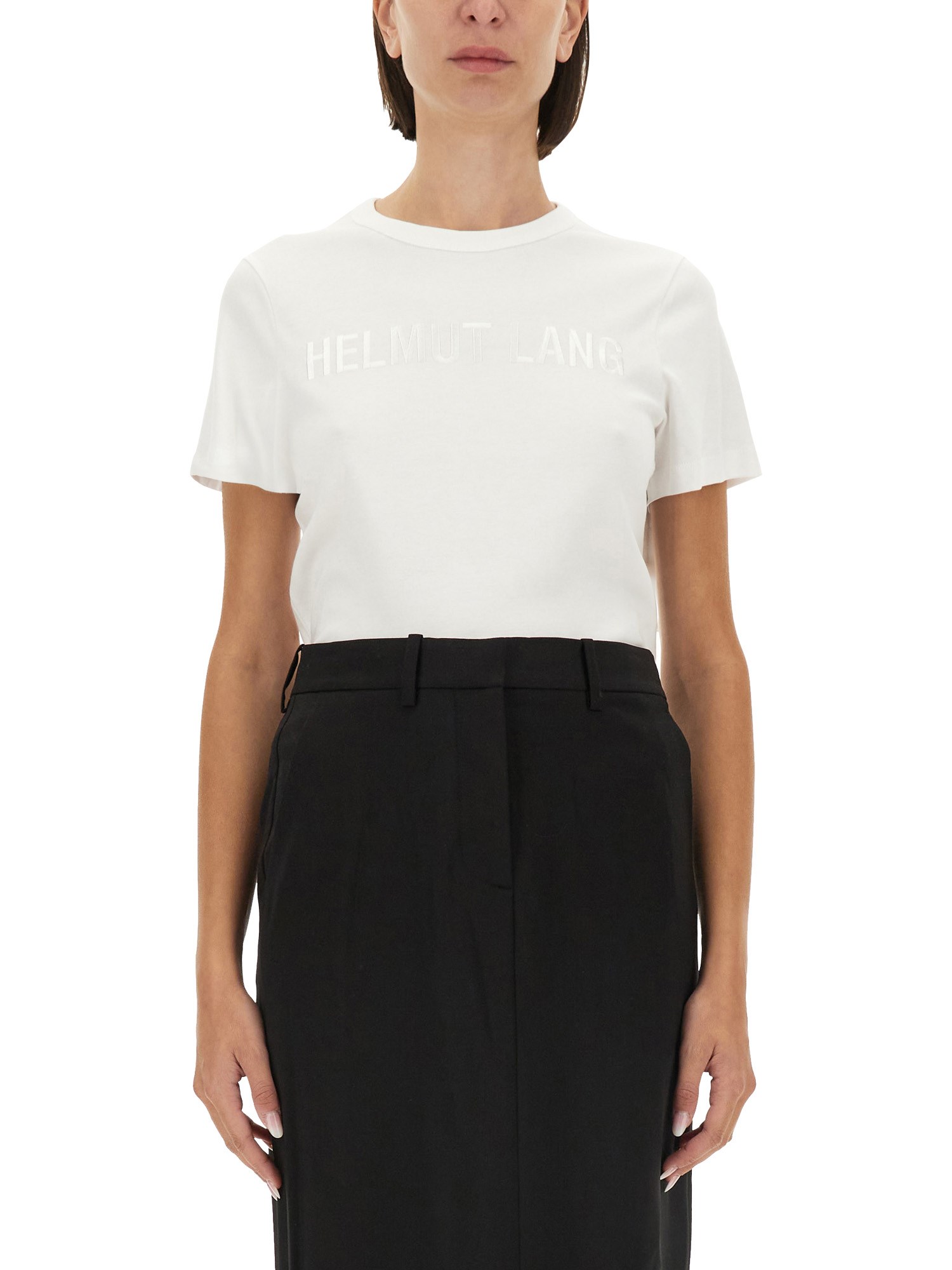 Helmut Lang Logo Crew Neck Slim Fit T-shirt In White