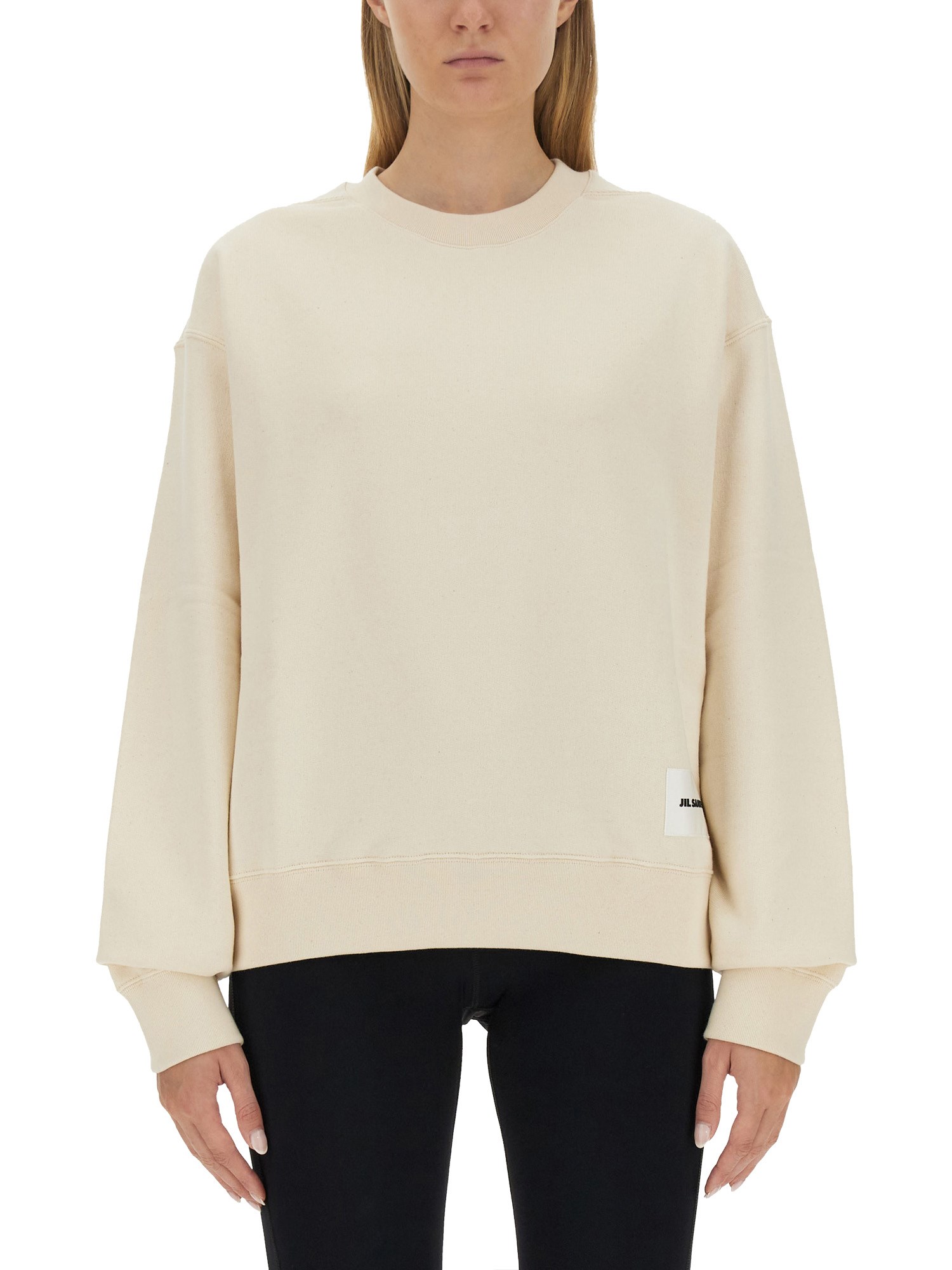 Jil Sander Oversized Cotton Sweatshirt With Subtle Logo Patch In Yellow