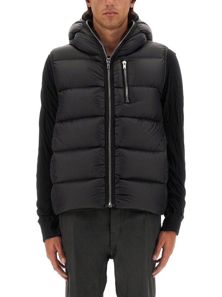 RICK OWENS GILET CON ZIP IN NYLON TRAPUNTATO