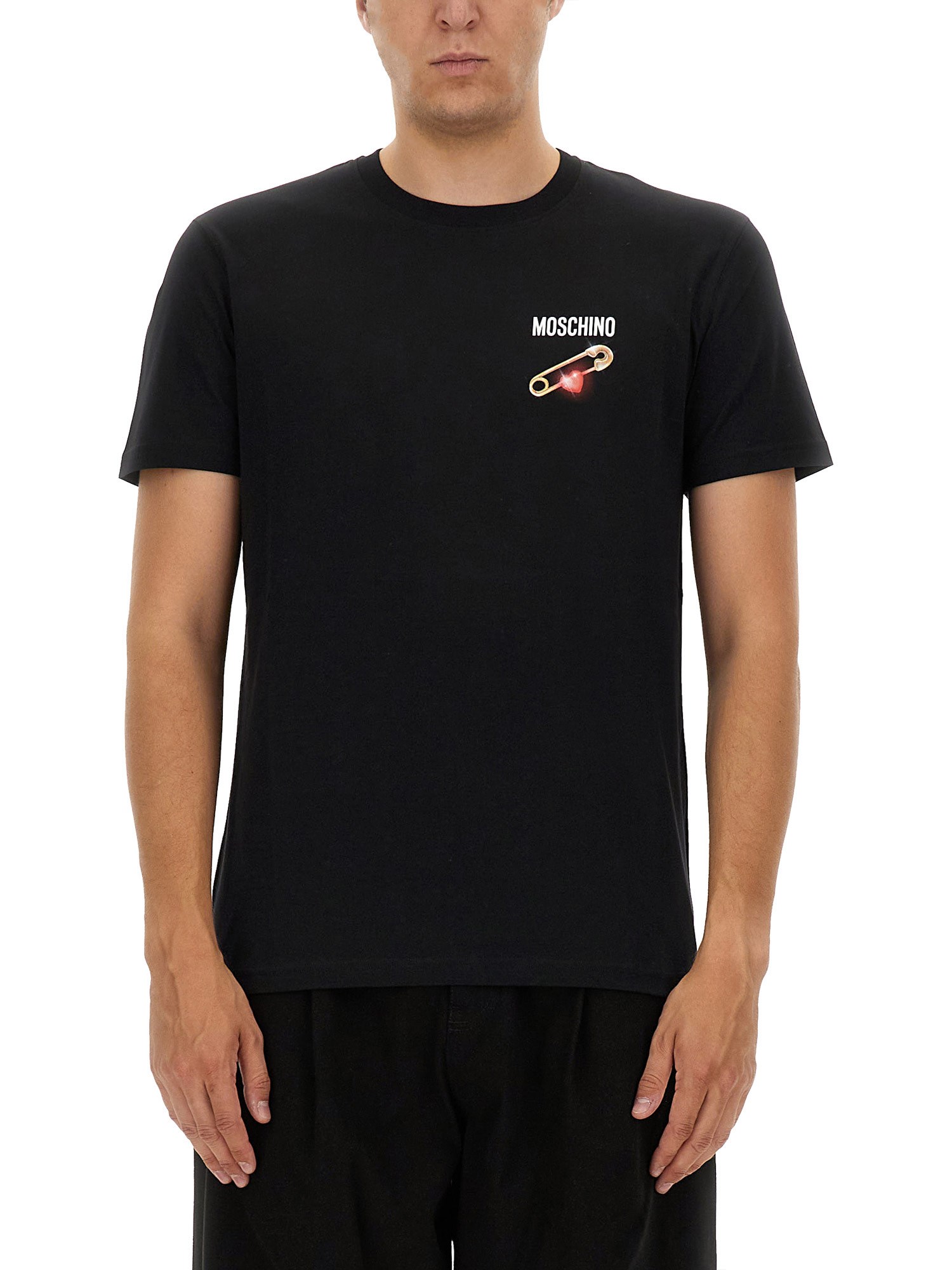 Shop Moschino T-shirt With Logo Patch In Black