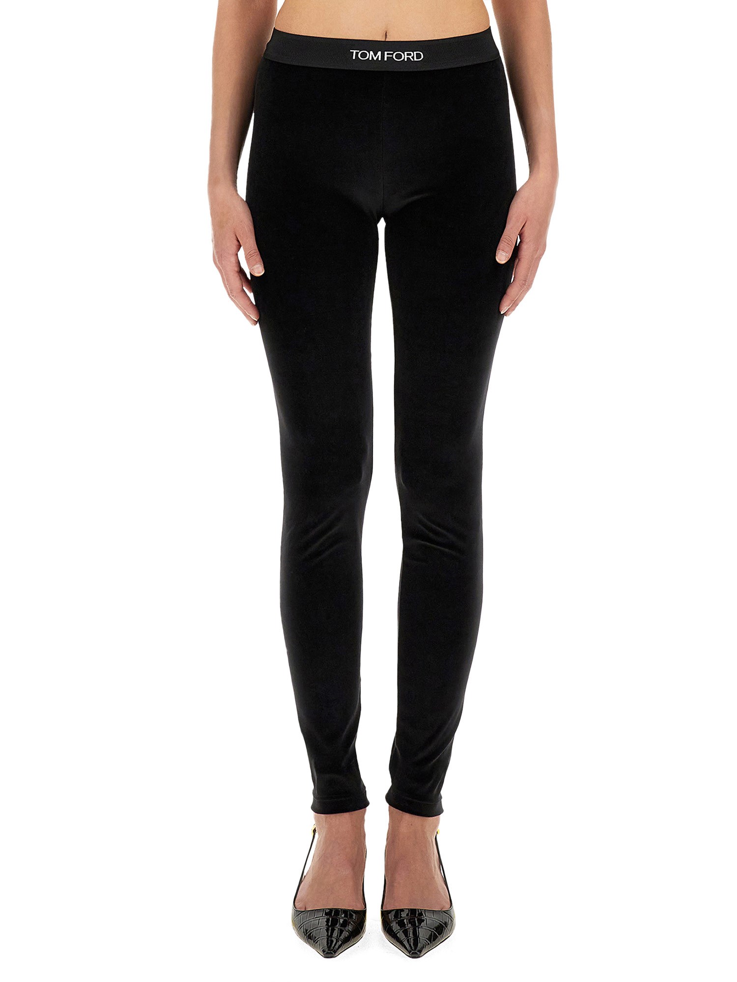 Tom Ford Stretch Lustrous Velour Signature Leggings Trousers Black In Black