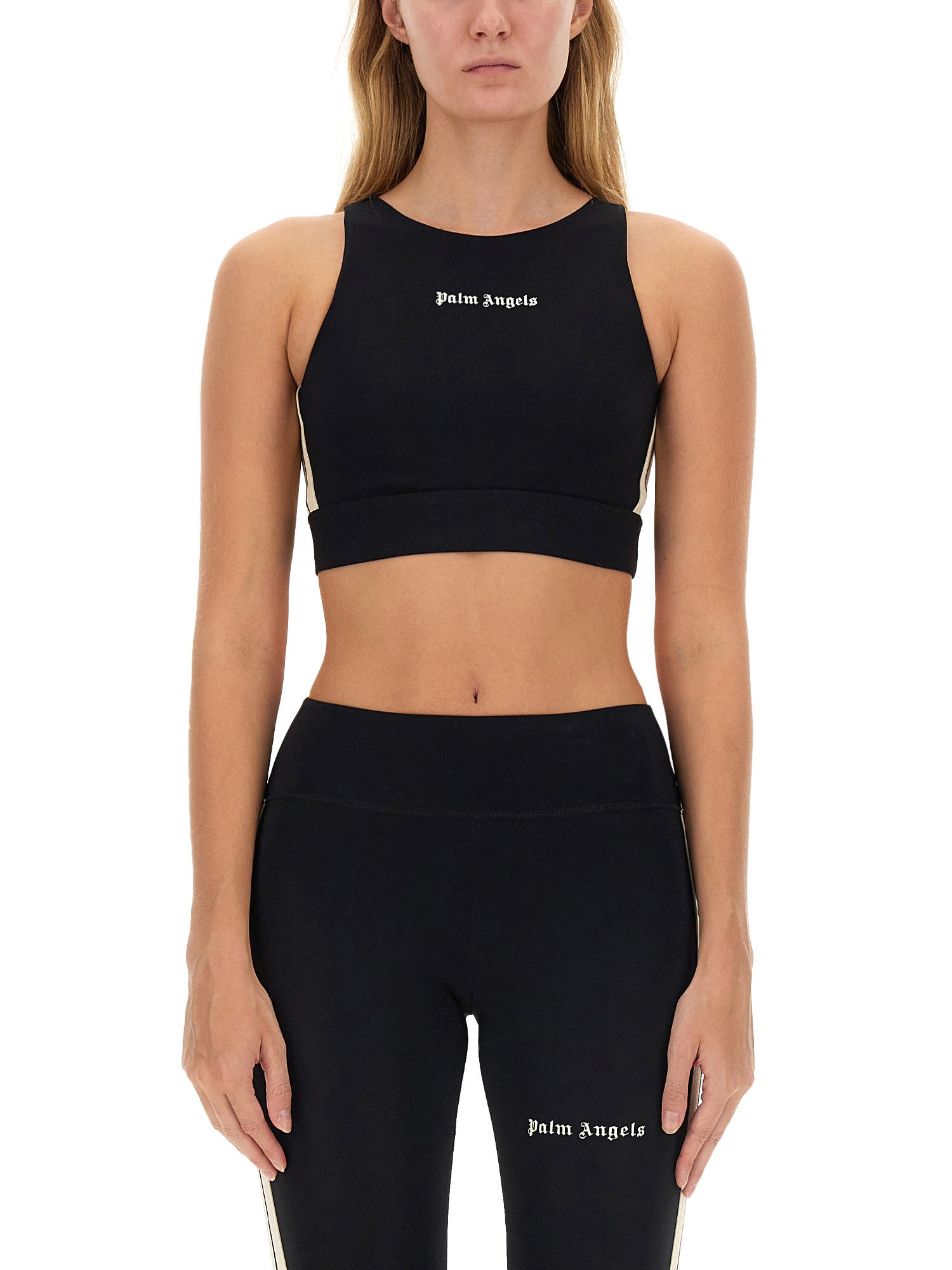 Palm Angels Black Training Crop Sport Top In Black