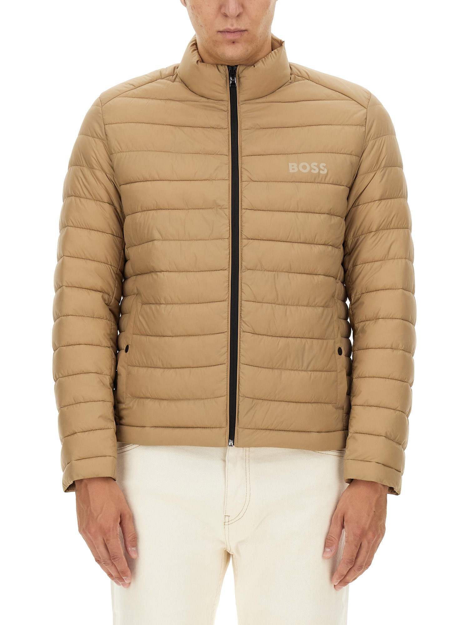 Shop Hugo Boss Padded Jacket In Beige