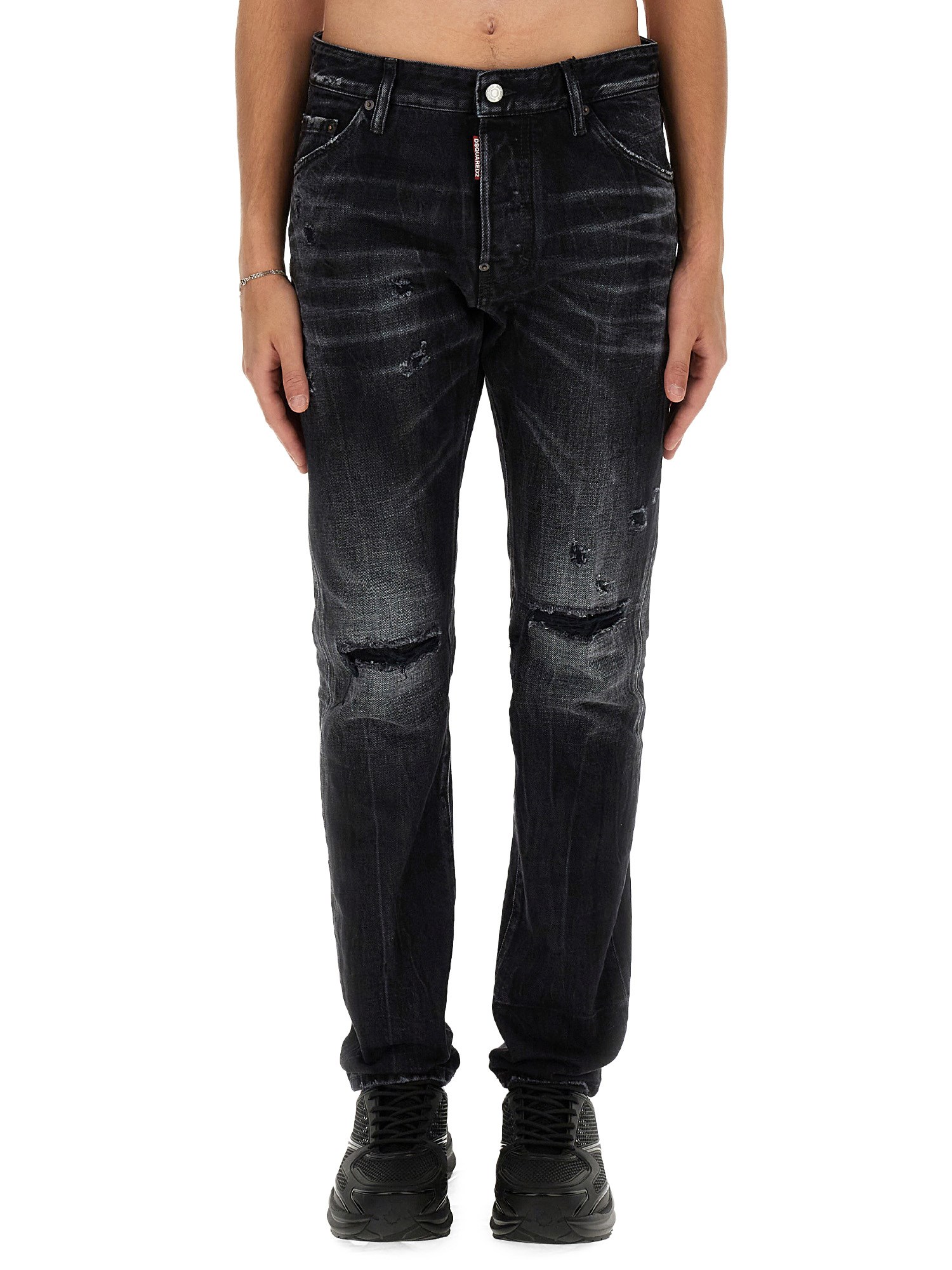 Dsquared2 'cool Guy' Black Five-pocket Jeans With Rips In Black
