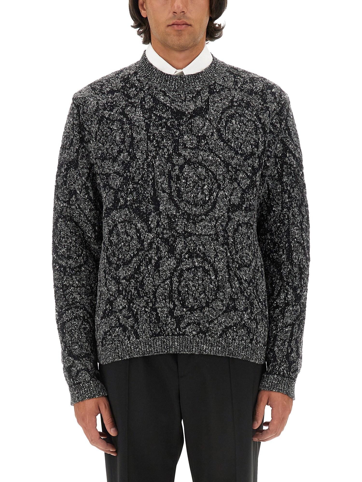 Shop Versace Tweed Effect Knit In Black