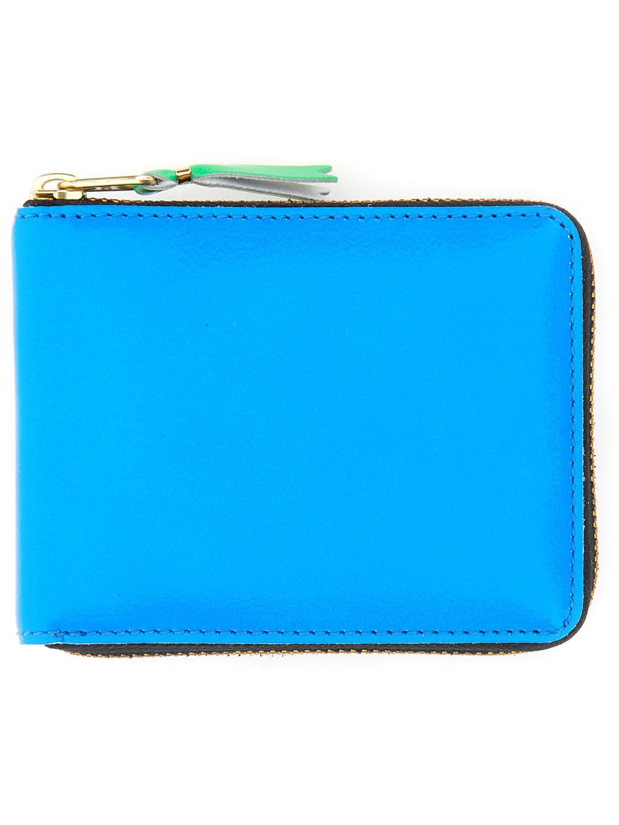 COMME DES GARCONS WALLET PORTAFOGLIO IN PELLE SUPER FLUO CON ZIP