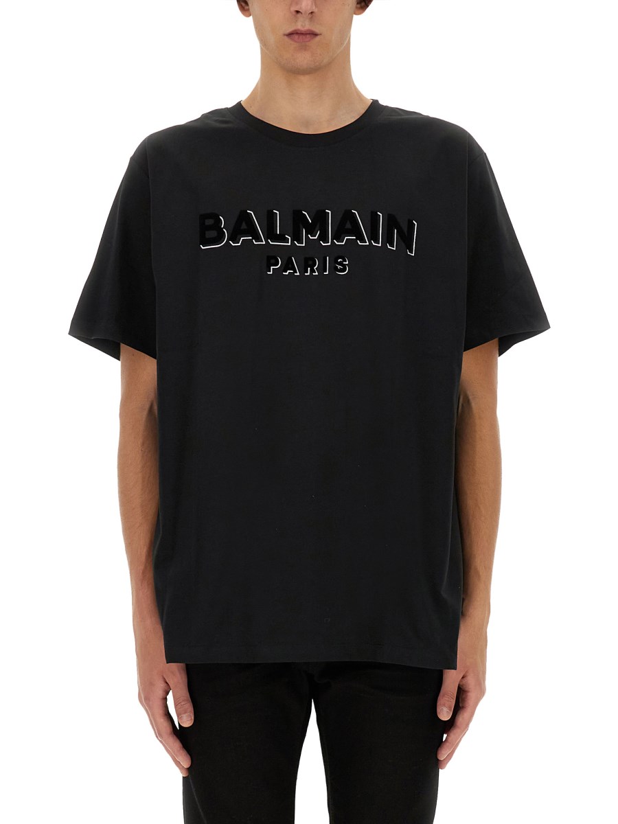 BALMAIN T-SHIRT IN JERSEY DI COTONE CON LOGO FLOCCATO