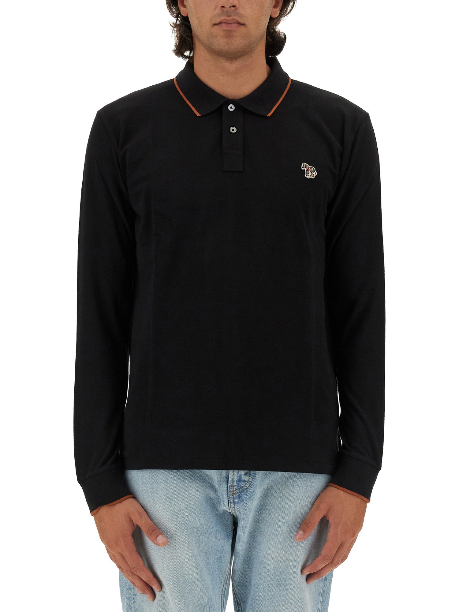 Ps By Paul Smith Polo Shirt With Zebra Patch In Black