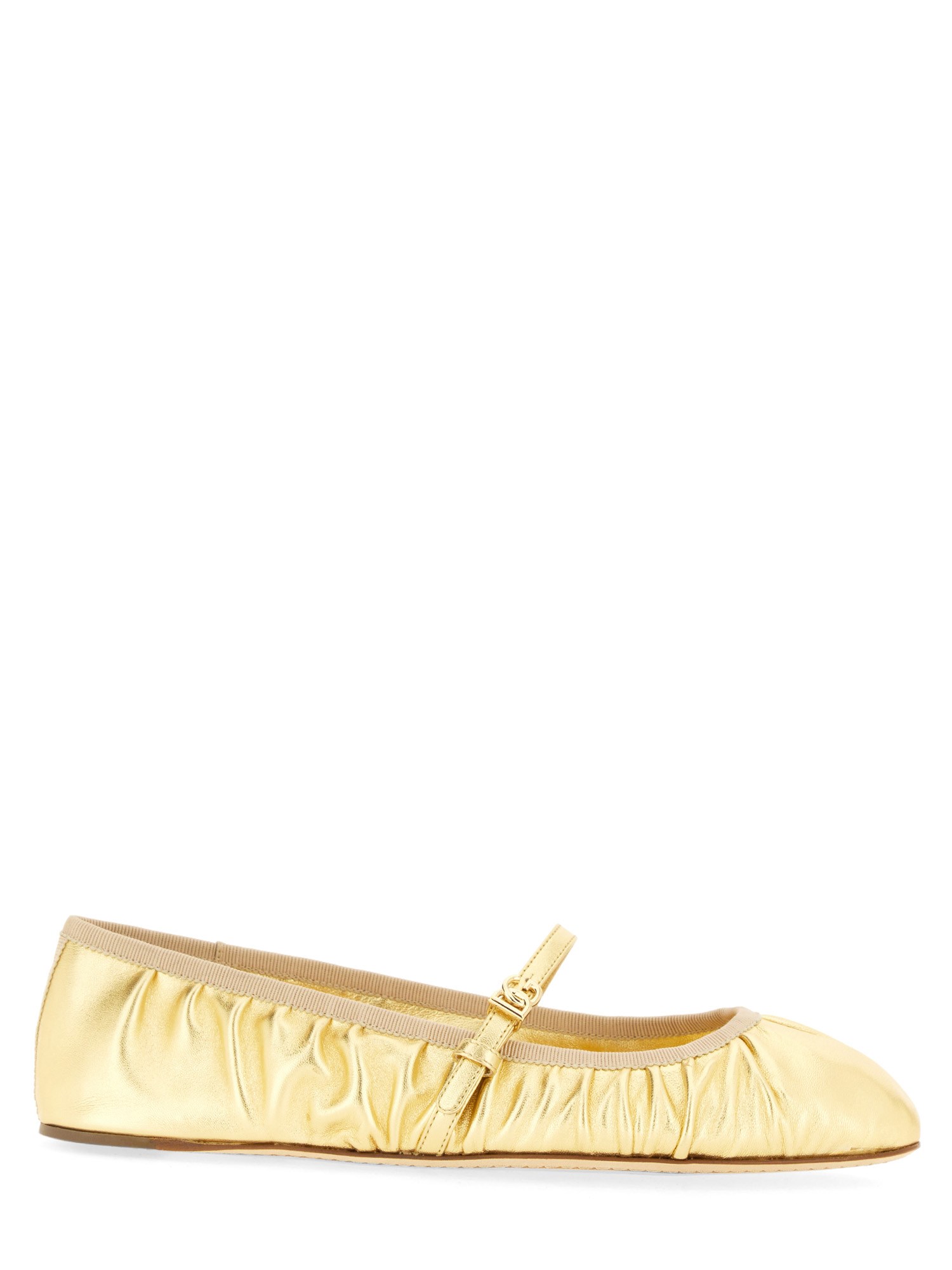 Dolce & Gabbana Metallic Leather Ballerina Shoes In Gold