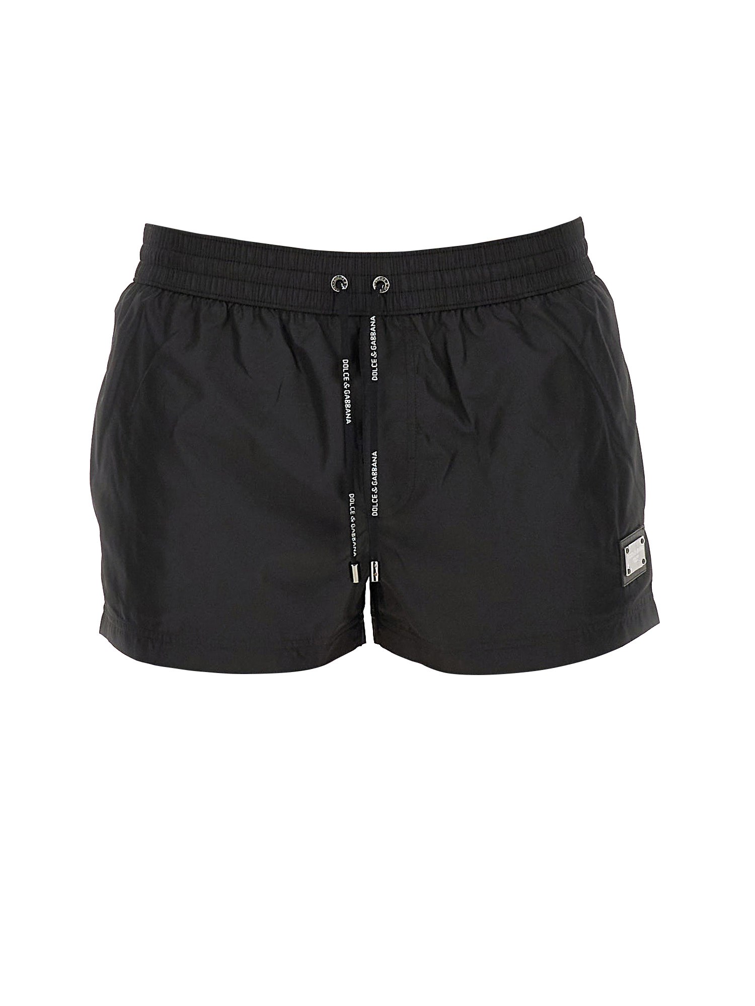 Dolce & Gabbana Logo Plaque Short Swimsuit In Black