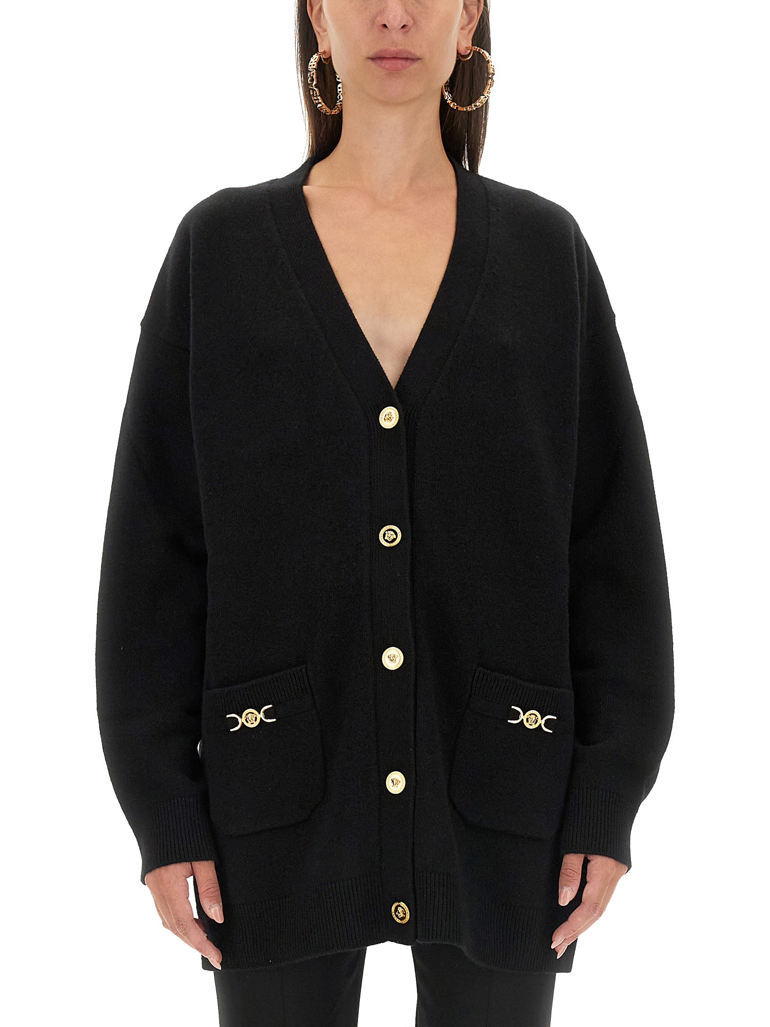 Shop Versace Oversized Cardigan In Black