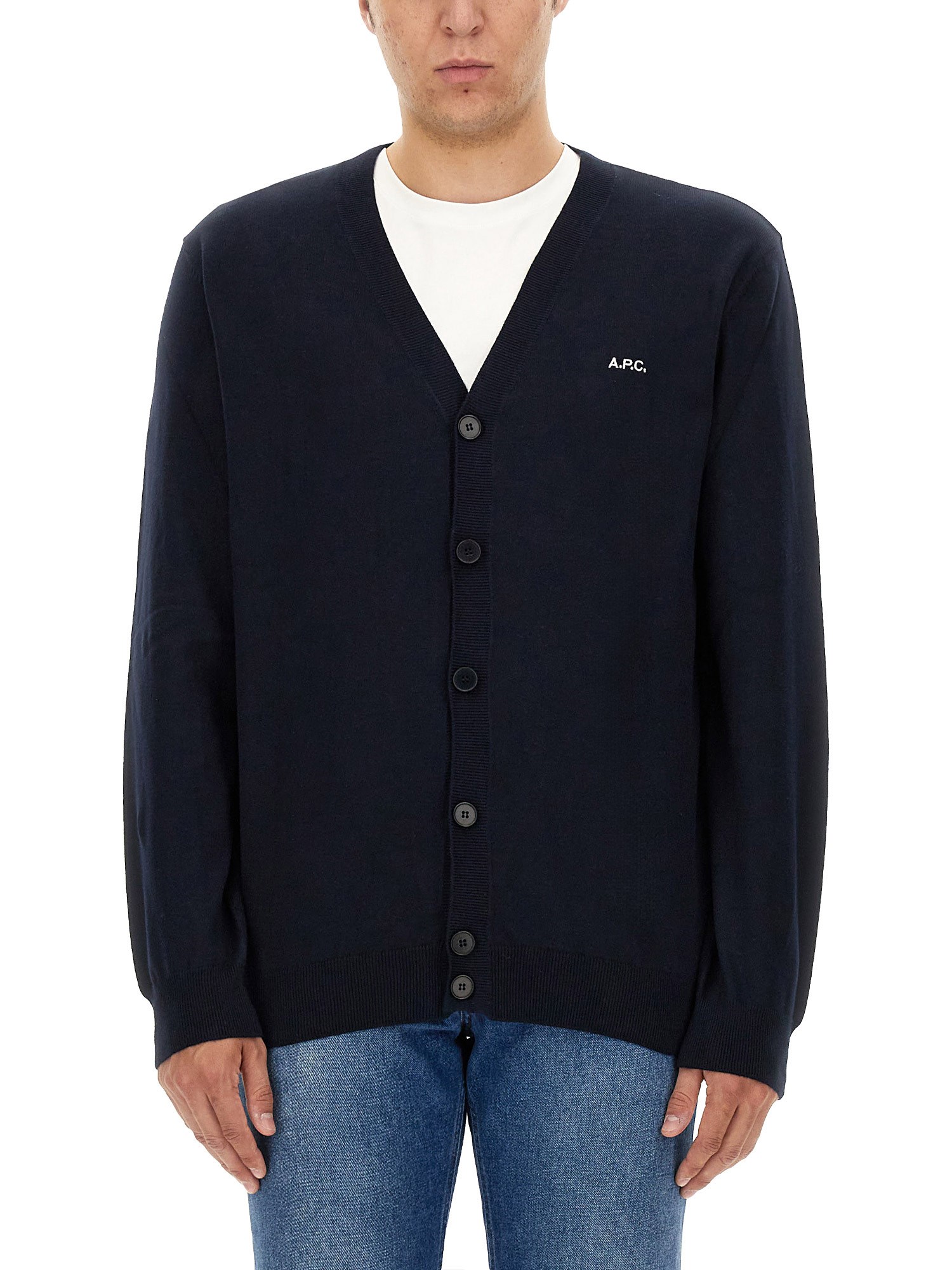 Shop Apc A. P.c. Cardigan "joseph" In Blue