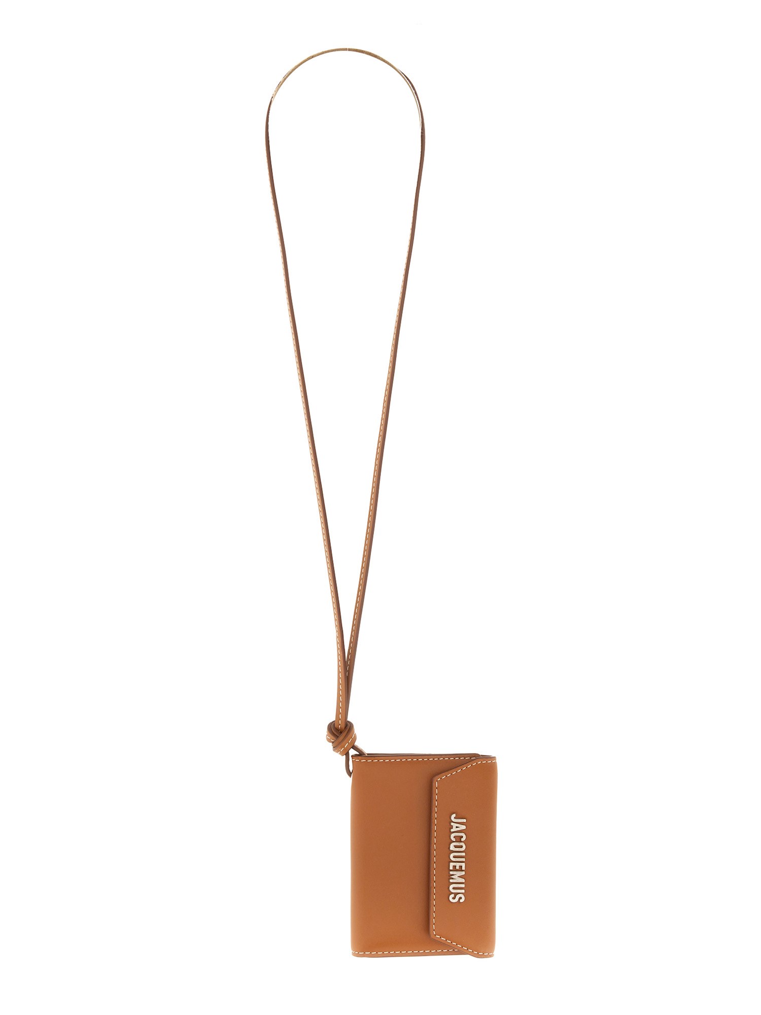 Jacquemus Logo Lettering Neck Strapped Wallet In Brown
