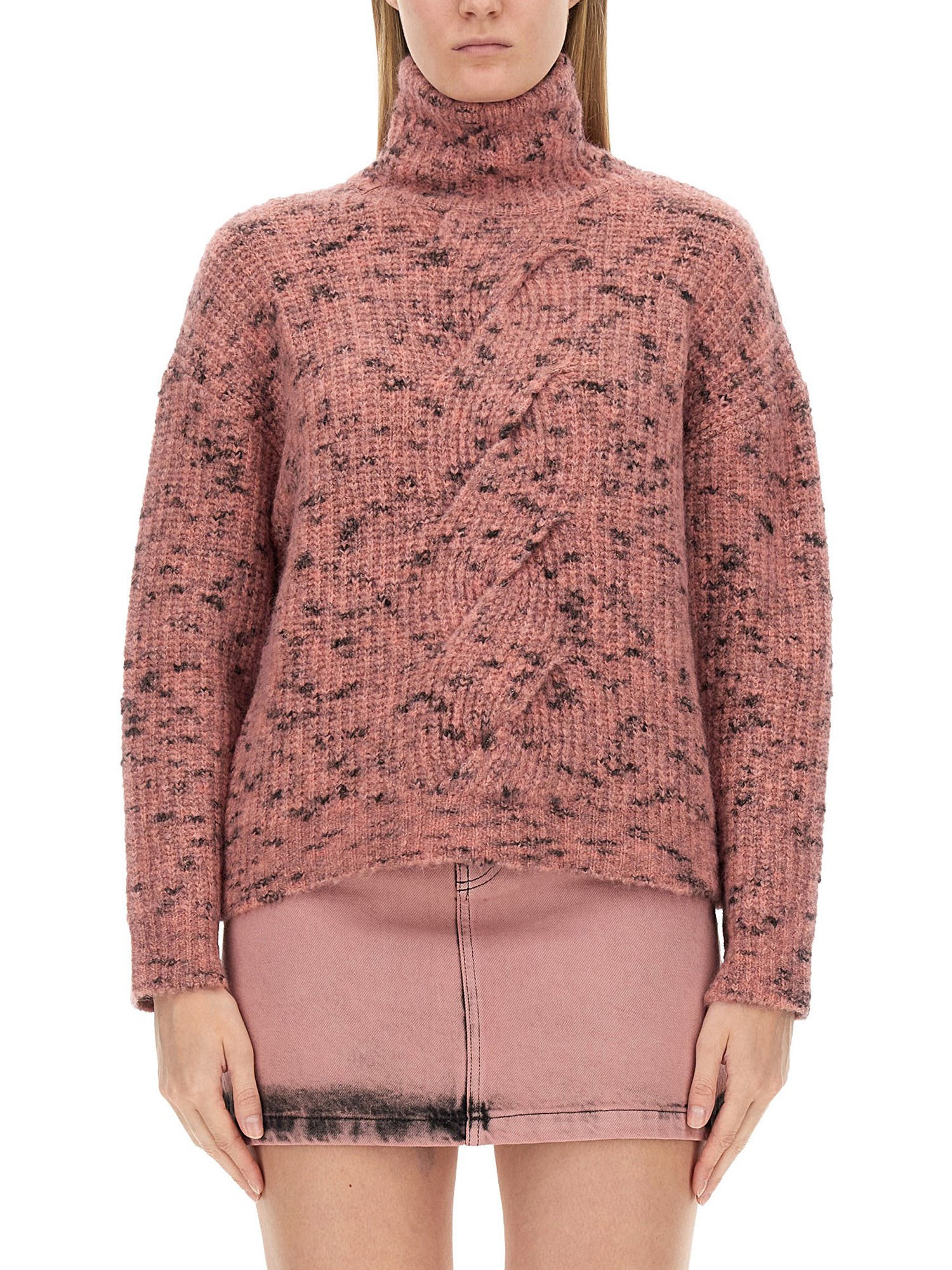 Moschino Jeans Roll-neck Cable-knit Jumper In Pink