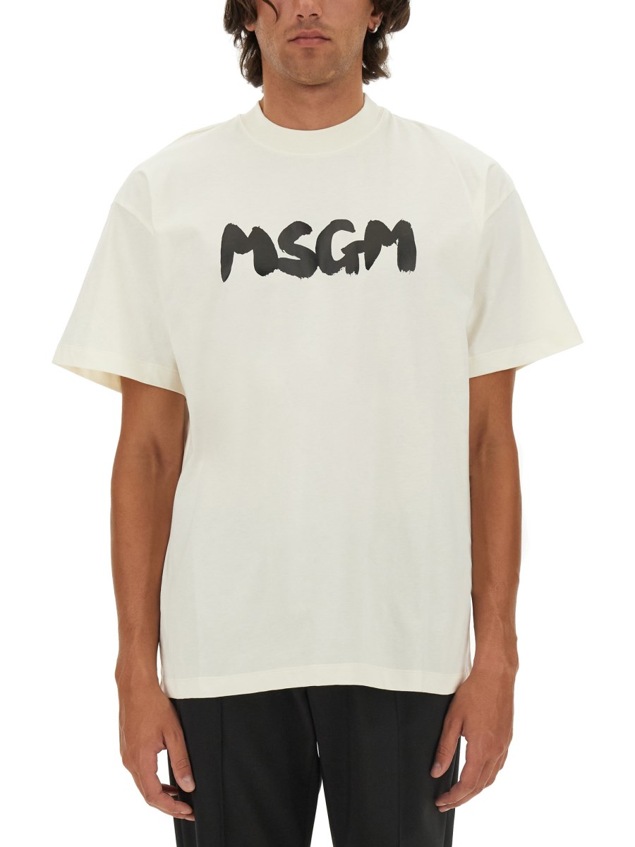 MSGM T-SHIRT IN JERSEY DI COTONE CON LOGO PENNELLATO