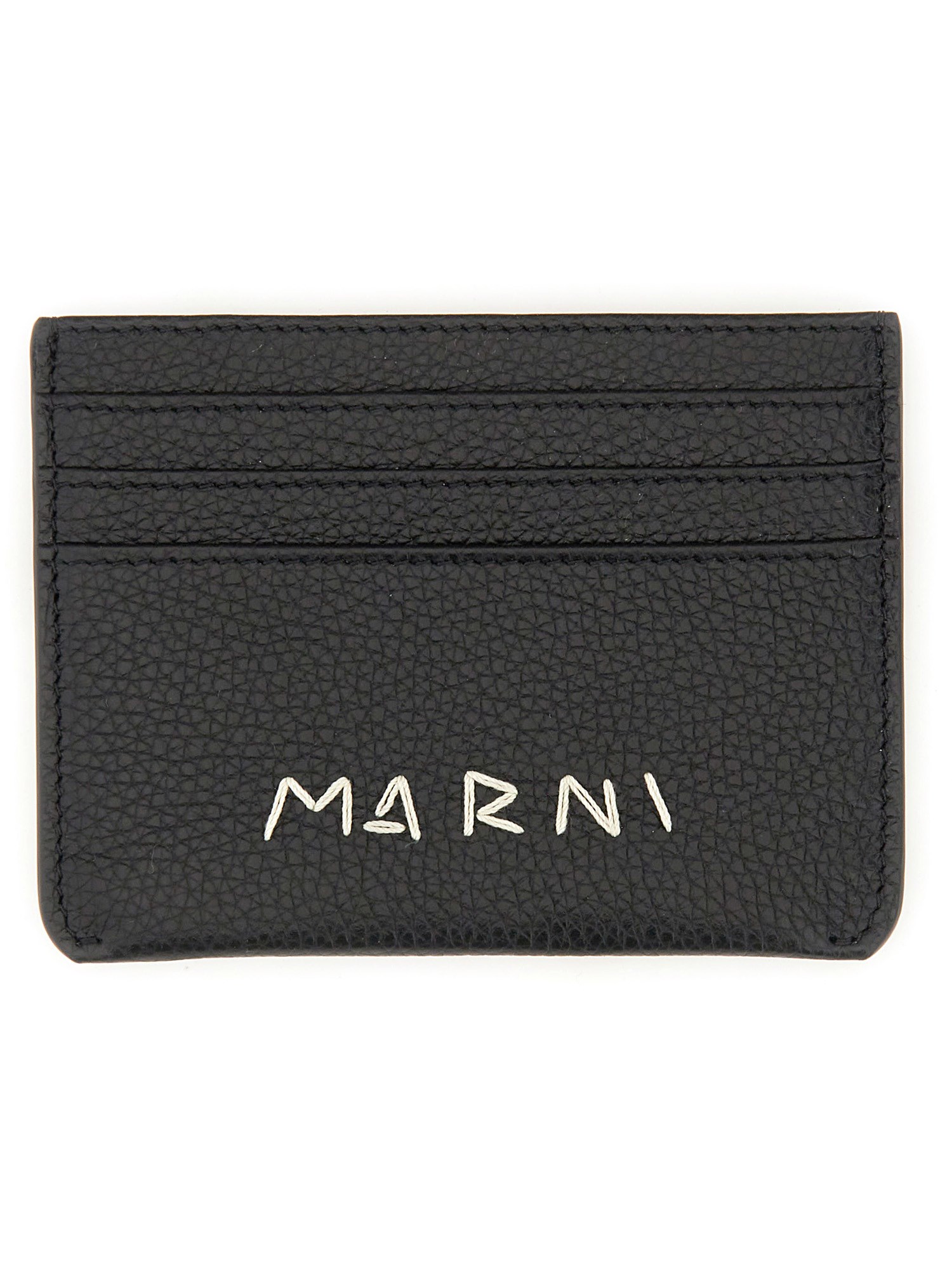 Shop Marni Card Holder With Logo Darning In Black