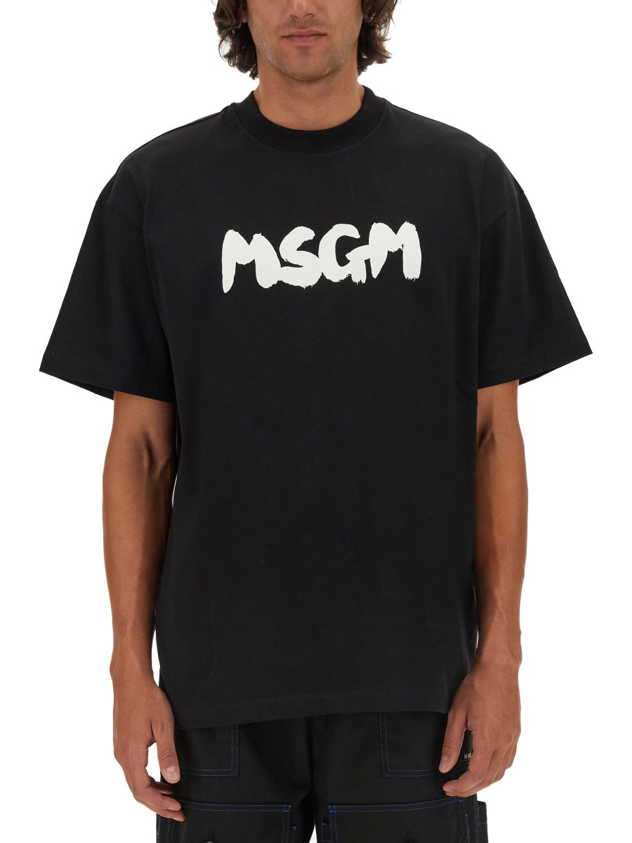 MSGM T-SHIRT IN JERSEY DI COTONE CON LOGO PENNELLATO