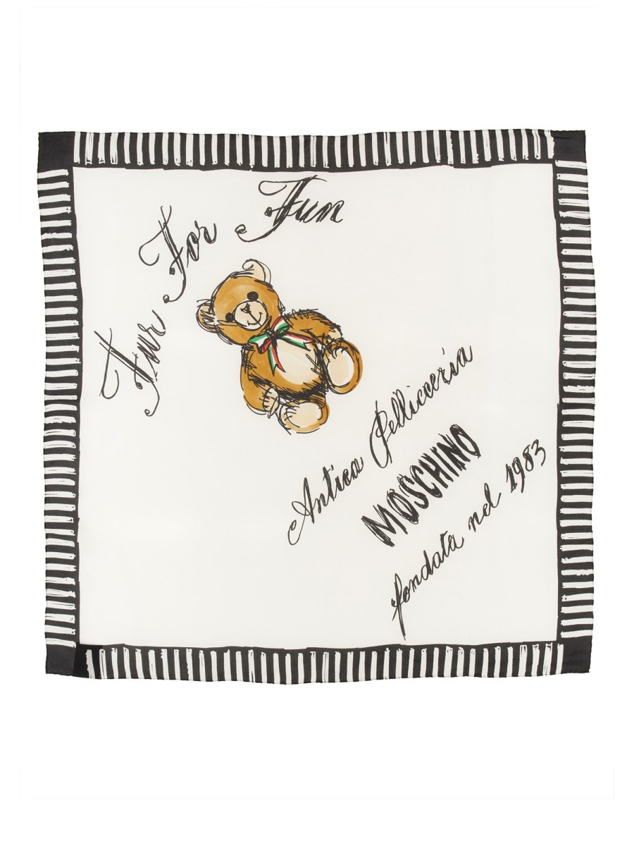 MOSCHINO FOULARD IN SETA CON STAMPA JEWELED TEDDY BEAR