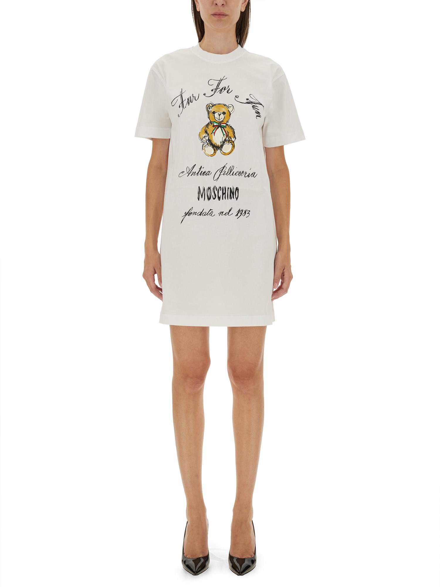 Shop Moschino Dress With Logo In White