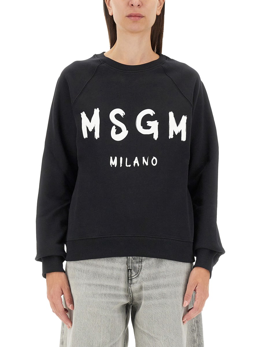 MSGM FELPA IN COTONE CON STAMPA LOGO PENNELLATO