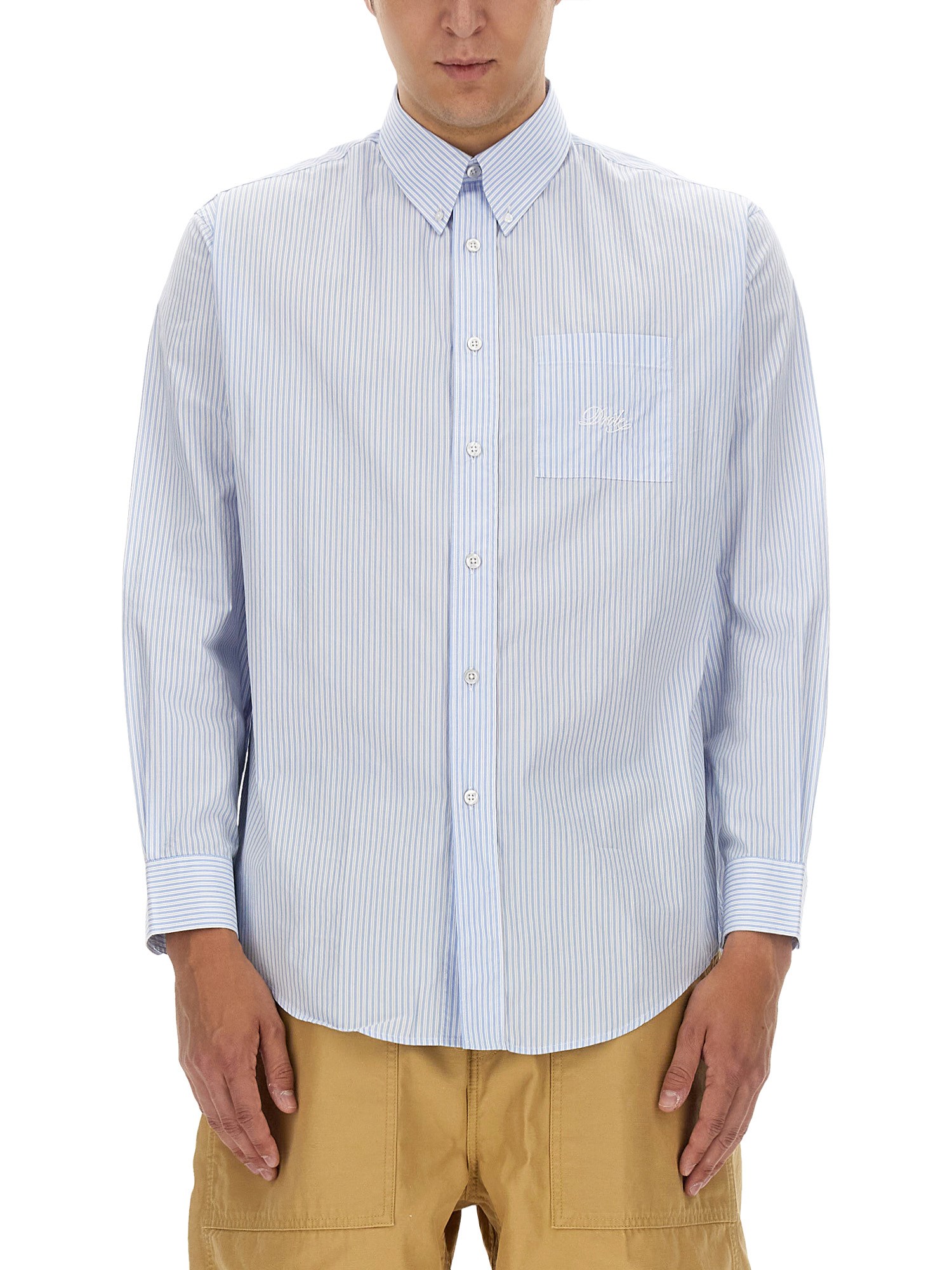 Drôle De Monsieur Striped Shirt Button-down Collar In Azure