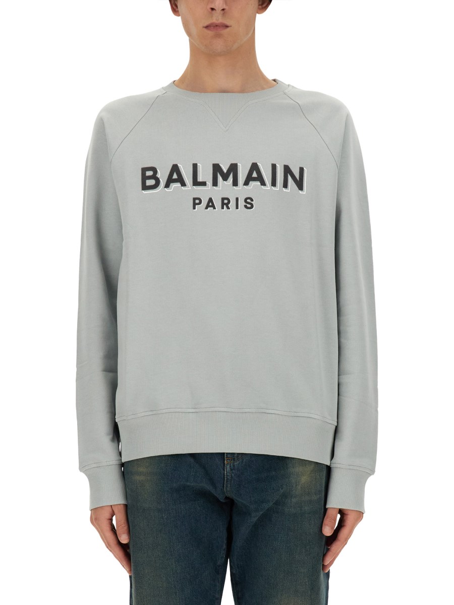 BALMAIN FELPA IN COTONE CON LOGO FLOCCATO