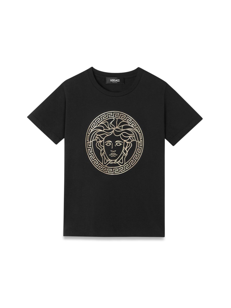 t-shirt jersey + lamimate medusa greca print