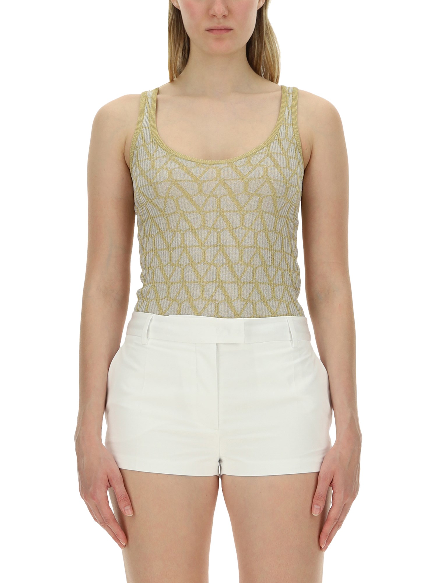 Valentino Iconographic Canvas Sleeveless Top In Gold