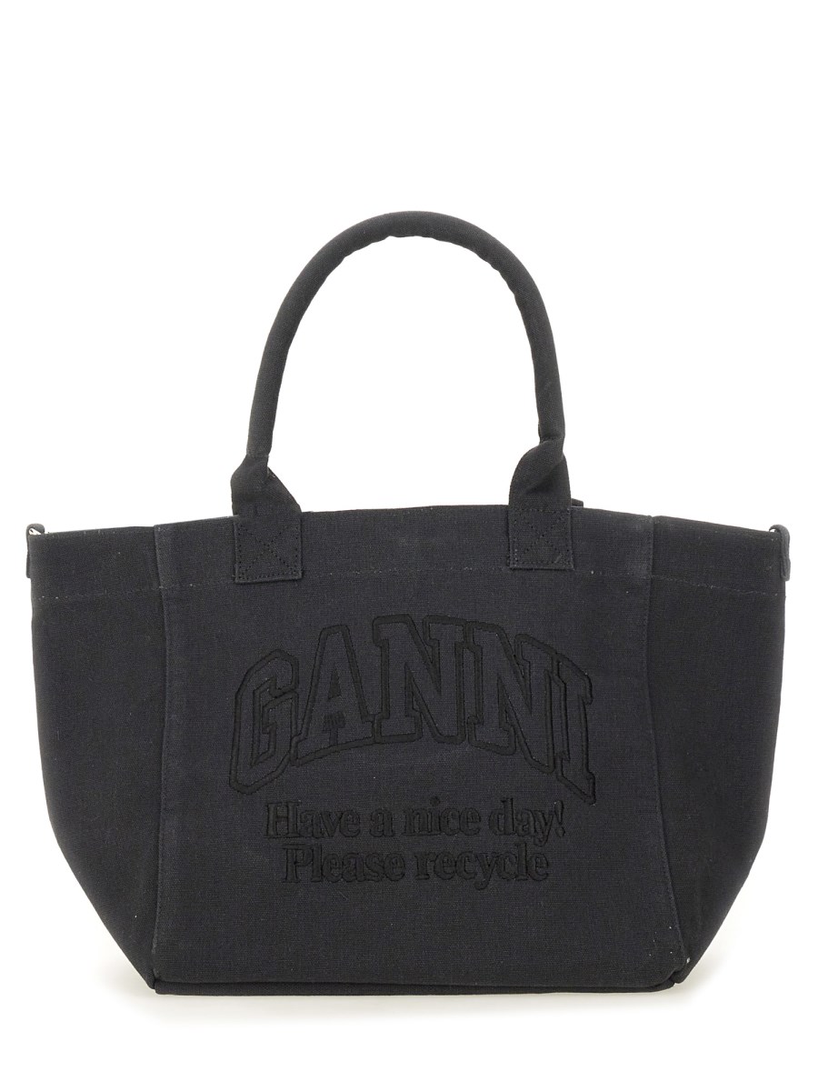 GANNI BORSA SMALL SHOPPER CON LOGO IN TELA DI COTONE