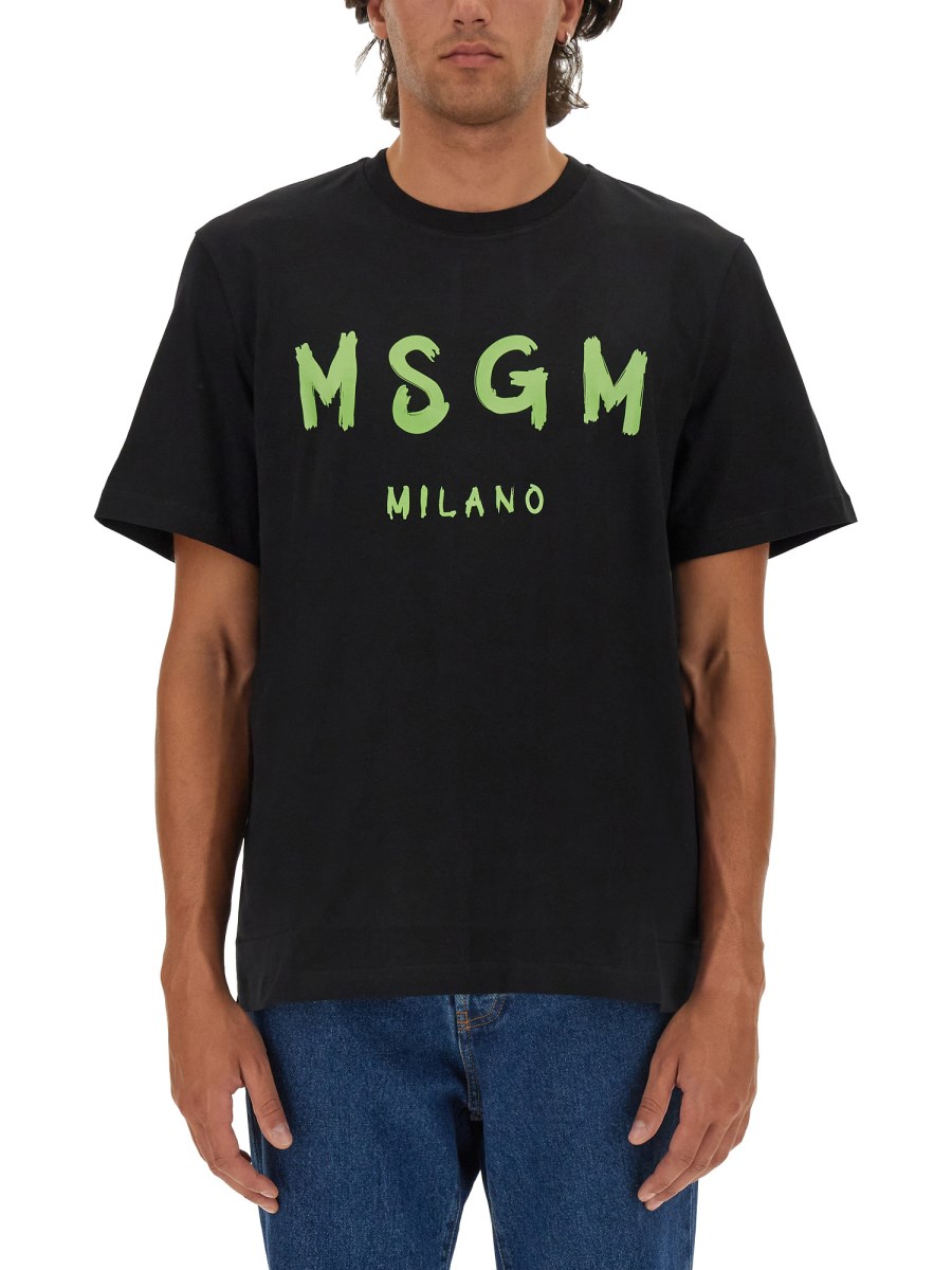 MSGM T-SHIRT IN JERSEY DI COTONE CON STAMPA LOGO PENNELLATO