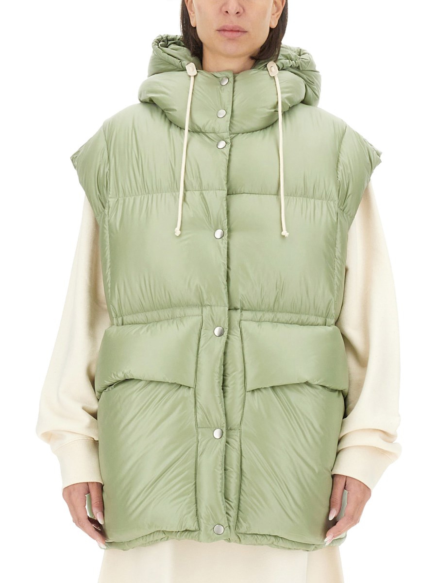 JIL SANDER GILET CON LOGO IN NYLON