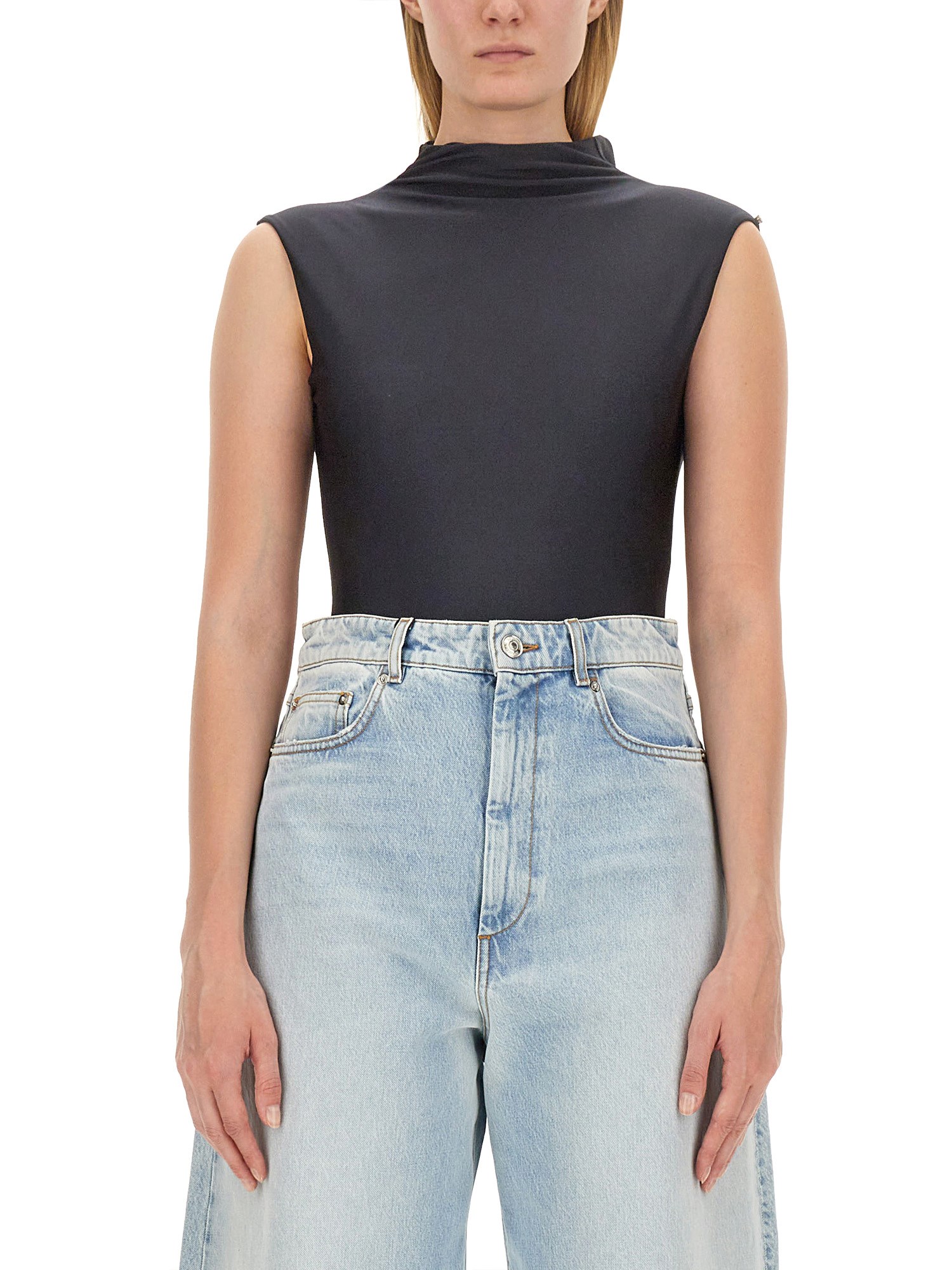 Sportmax Cristin Stretch Tech Cap Sleeve Bodysuit In Black