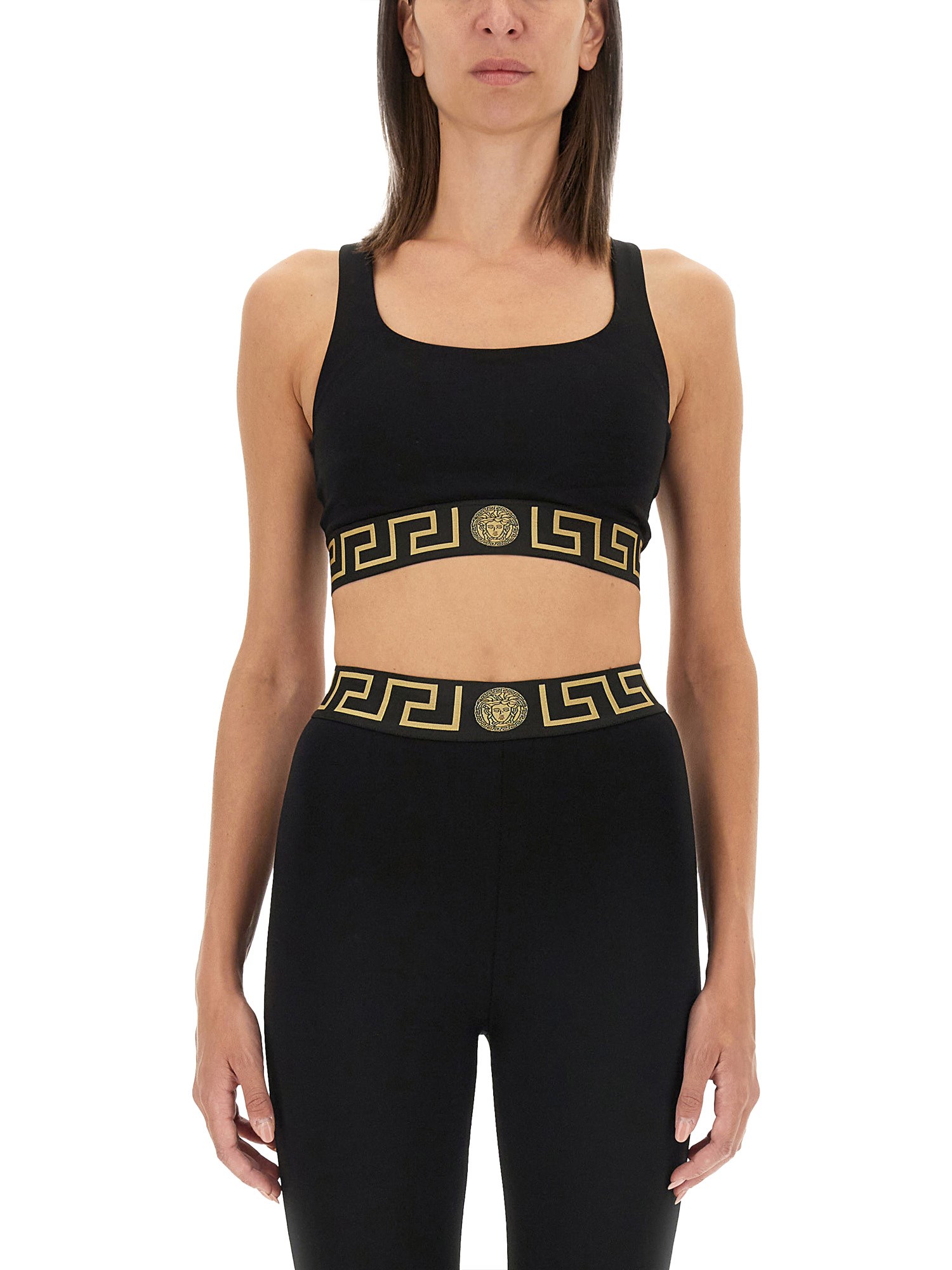 Shop Versace Top With Greek In Black