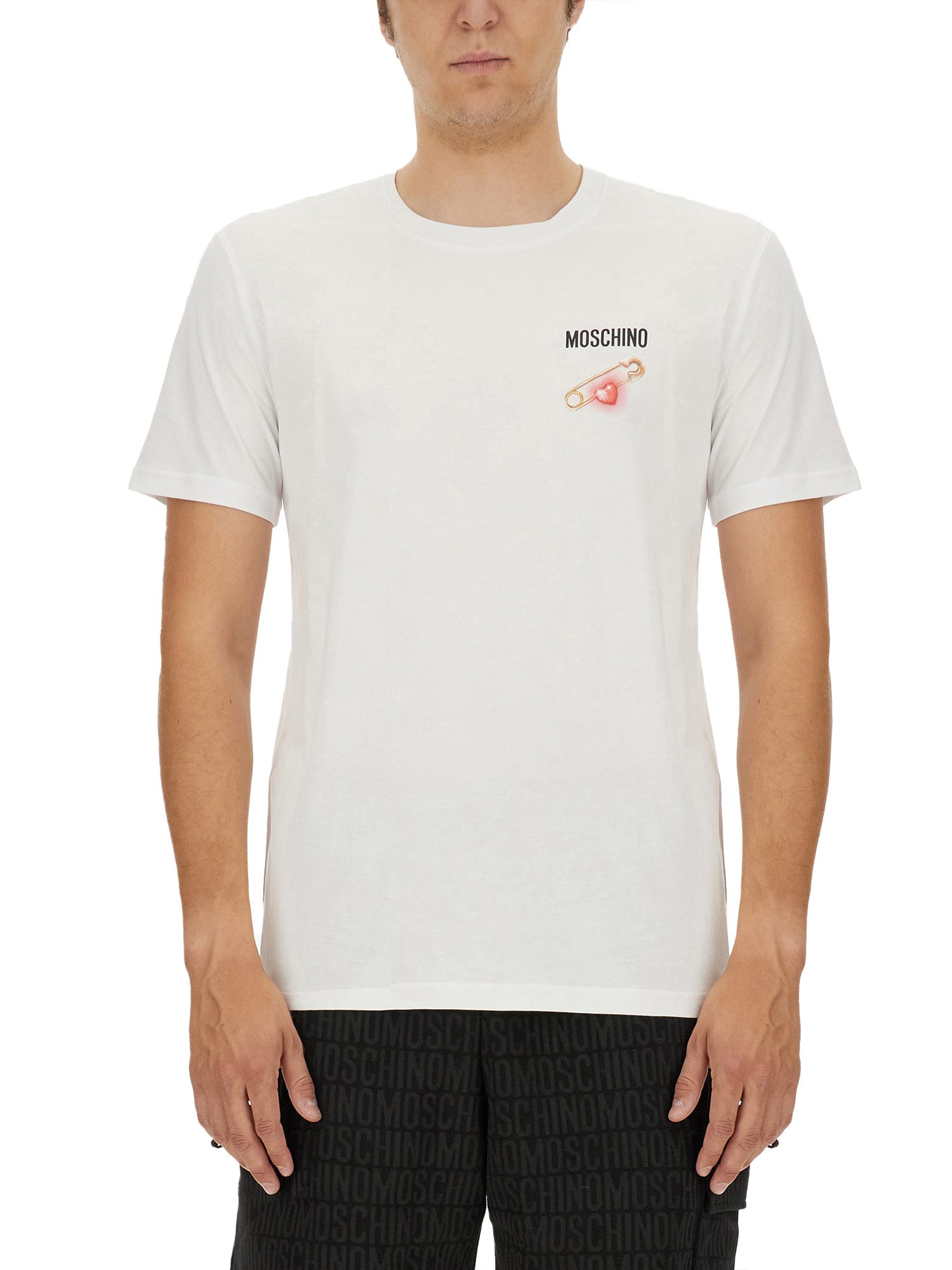 Shop Moschino "heart Safety Pin" T-shirt In White