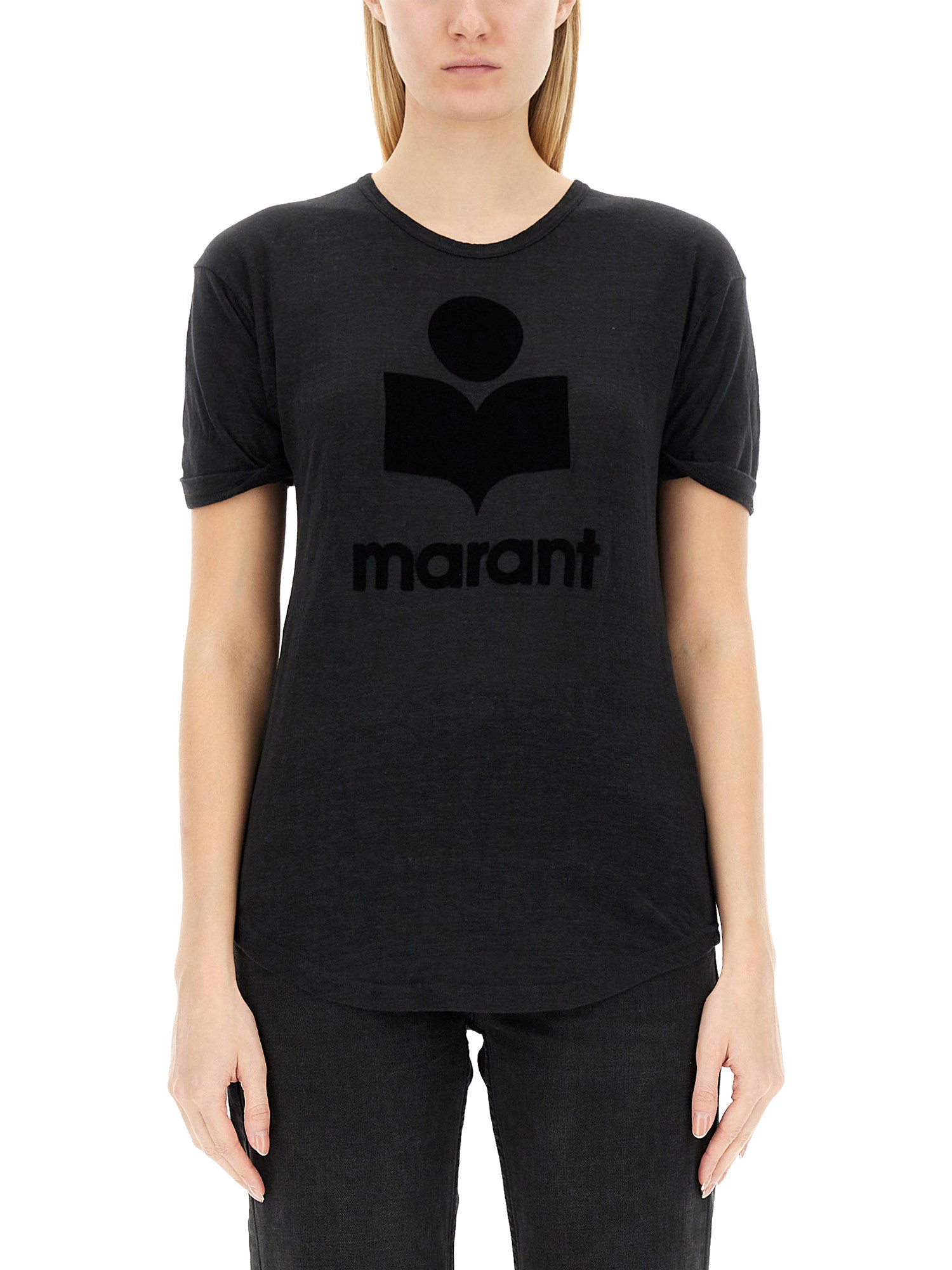 Isabel Marant Étoile Marant Etoile Zewel T Shirt With Flocked Logo In Black
