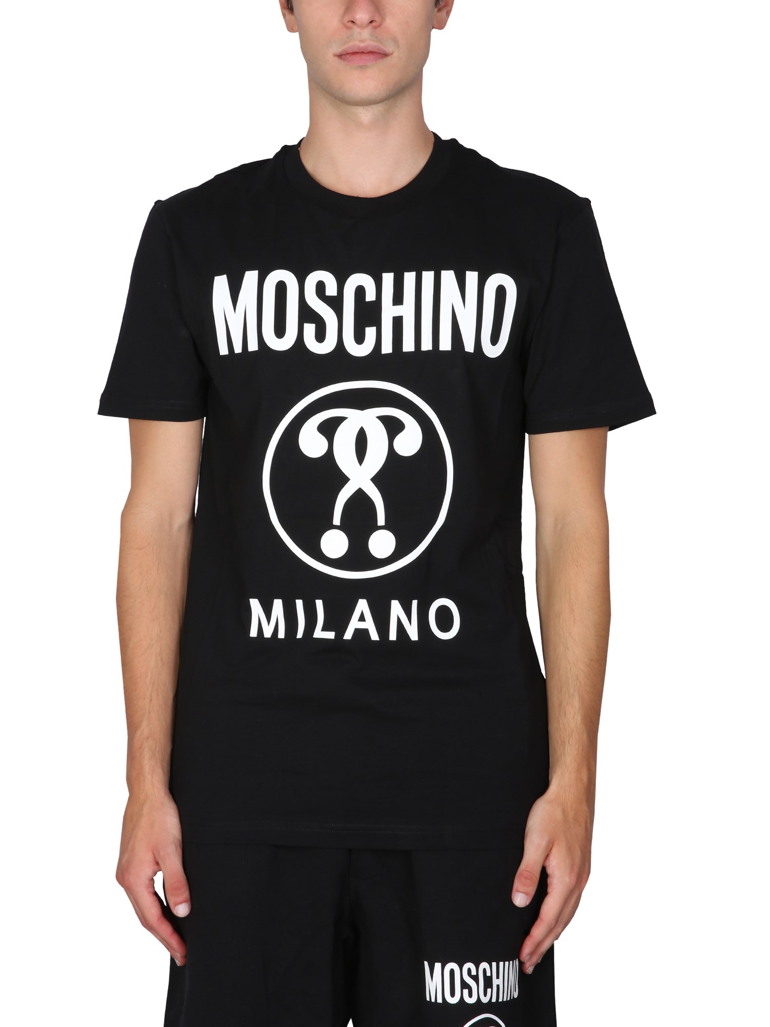 Moschino Black Double Question Mark Logo T-shirt In Black