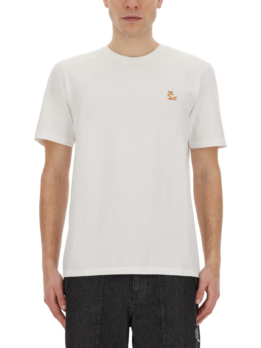 MAISON KITSUNÉ T-SHIRT IN JERSEY DI COTONE CON PATCH FOX