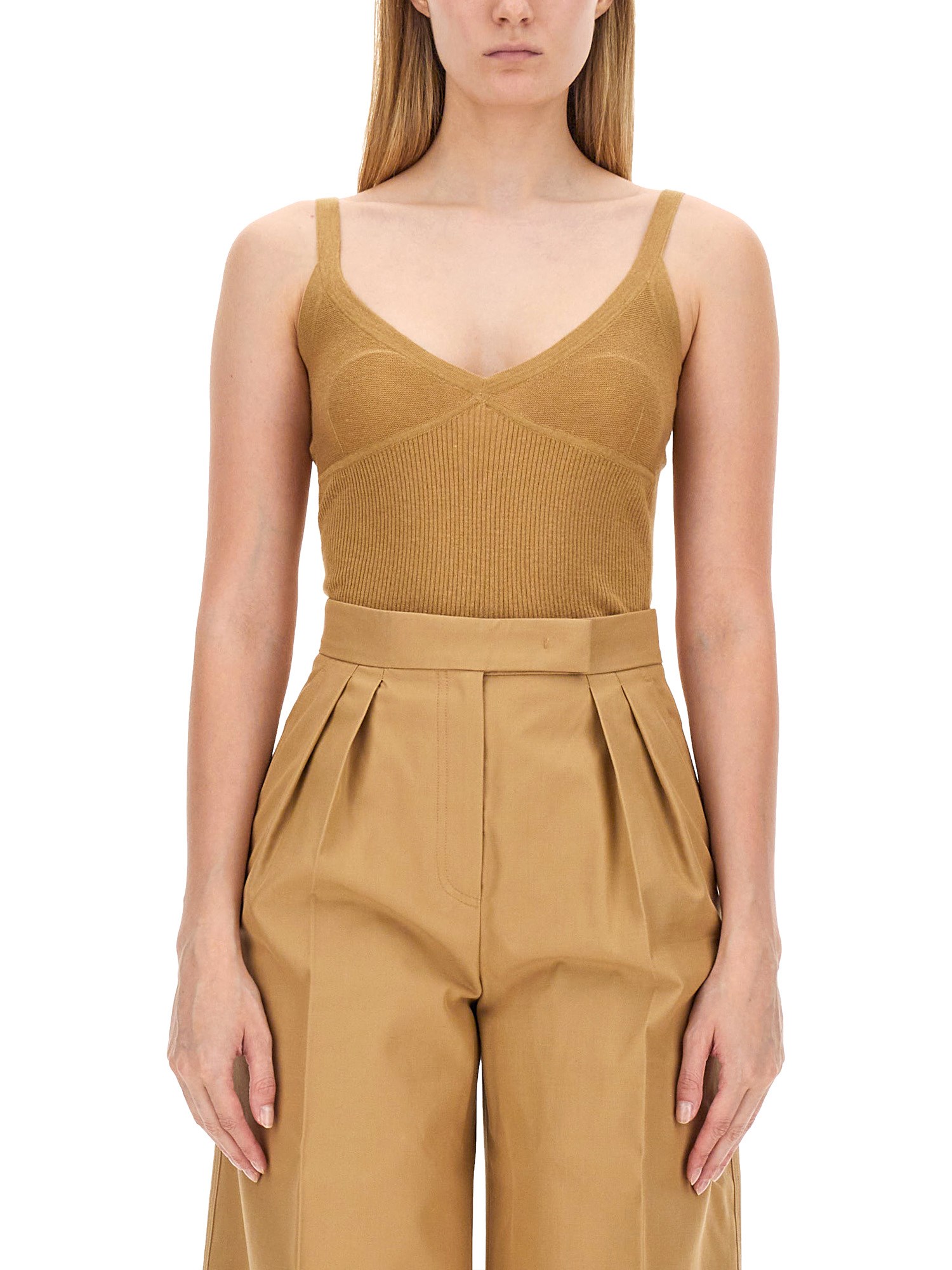 Max Mara Sleeveless Knitted Top In Beige