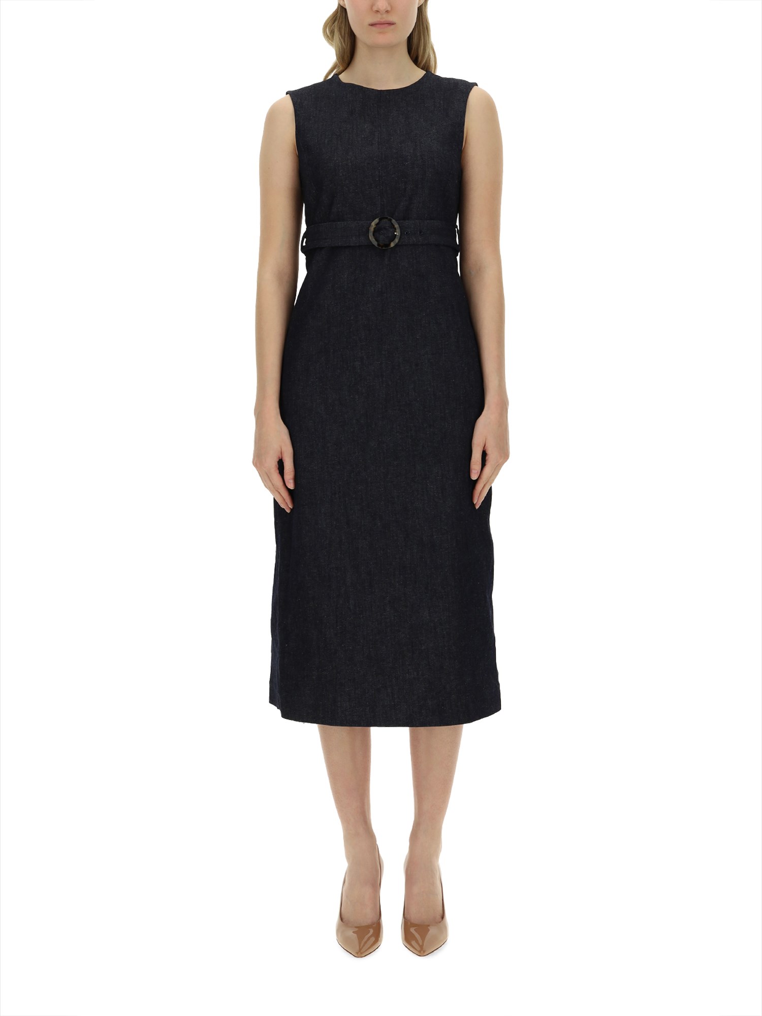 S Max Mara Cotton-blend Denim Shift Dress In Blue
