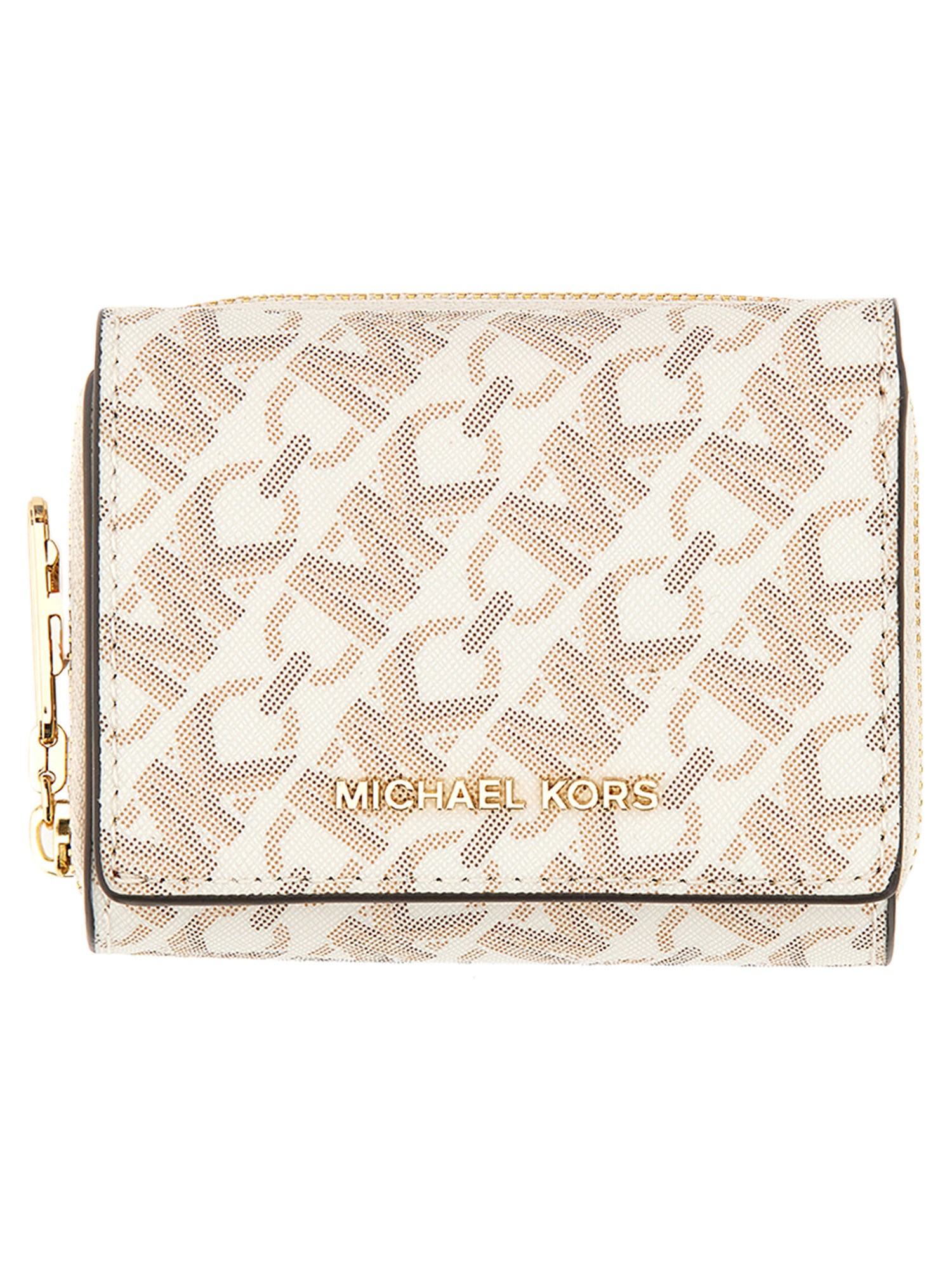 Shop Michael Michael Kors Empire Logo Wallet In Beige