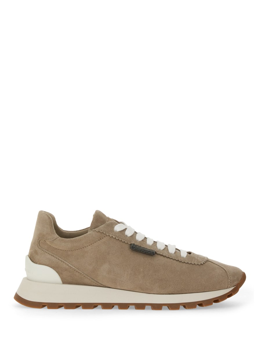 BRUNELLO CUCINELLI SNEAKER IN CAMOSCIO CON SHINY TAB