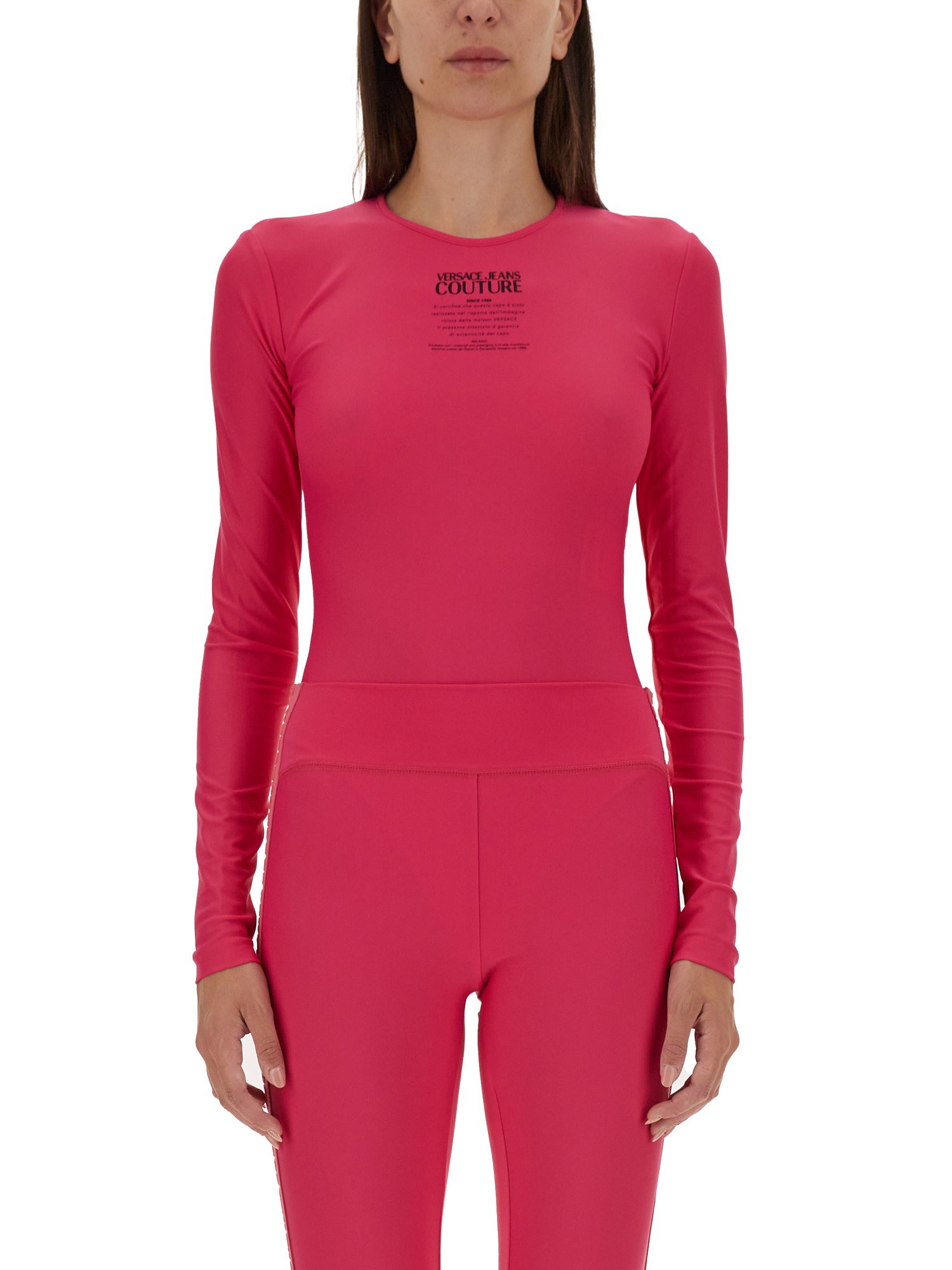 Shop Versace Jeans Couture Tops With Logo In Fuchsia