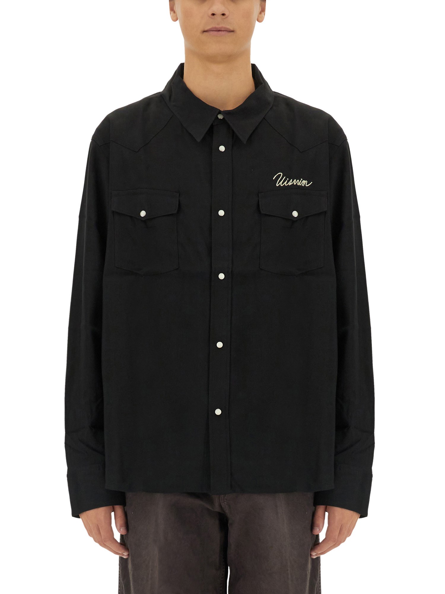 Visvim Logo Embroidered Shirt With Pockets In Black