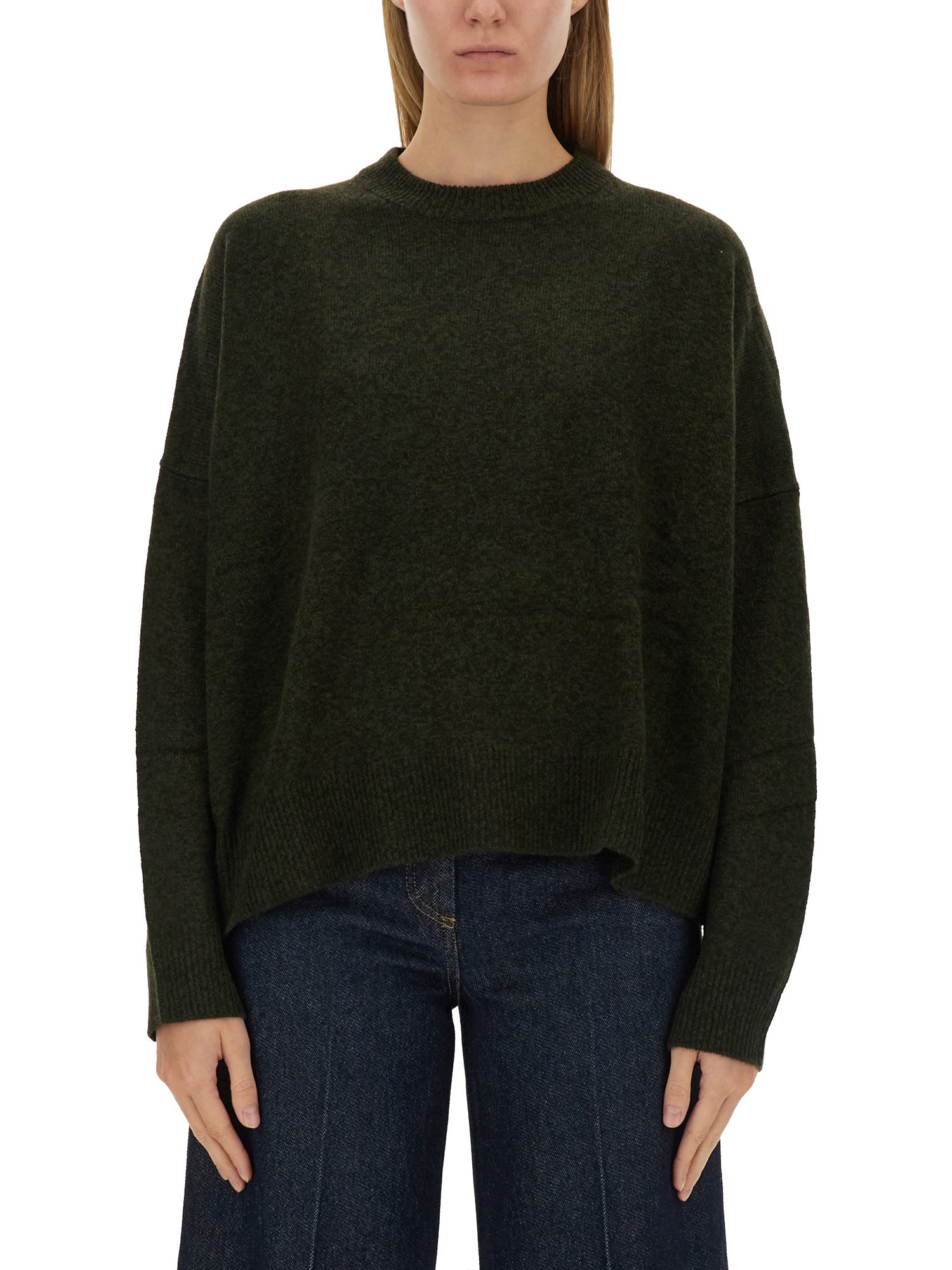 Aspesi Relaxed Fit Green Wool Jersey Sweater In Green