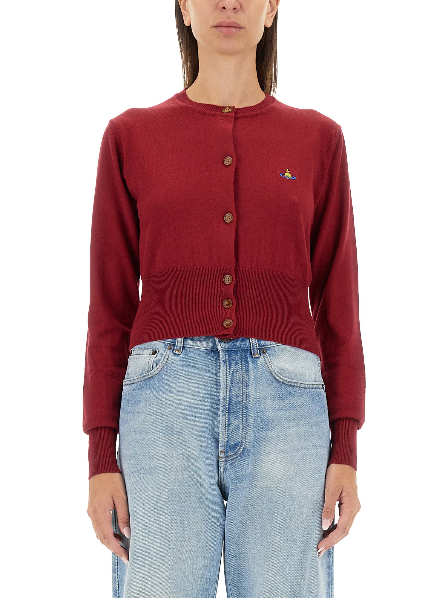 Shop Vivienne Westwood Bea Cropped Cardigan In Bordeaux