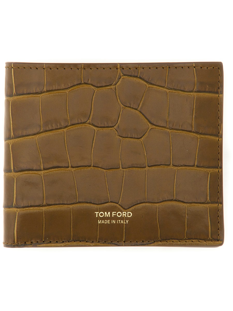 TOM FORD PORTAFOGLIO BIFOLD T LINE IN PELLE CON STAMPA COCCO