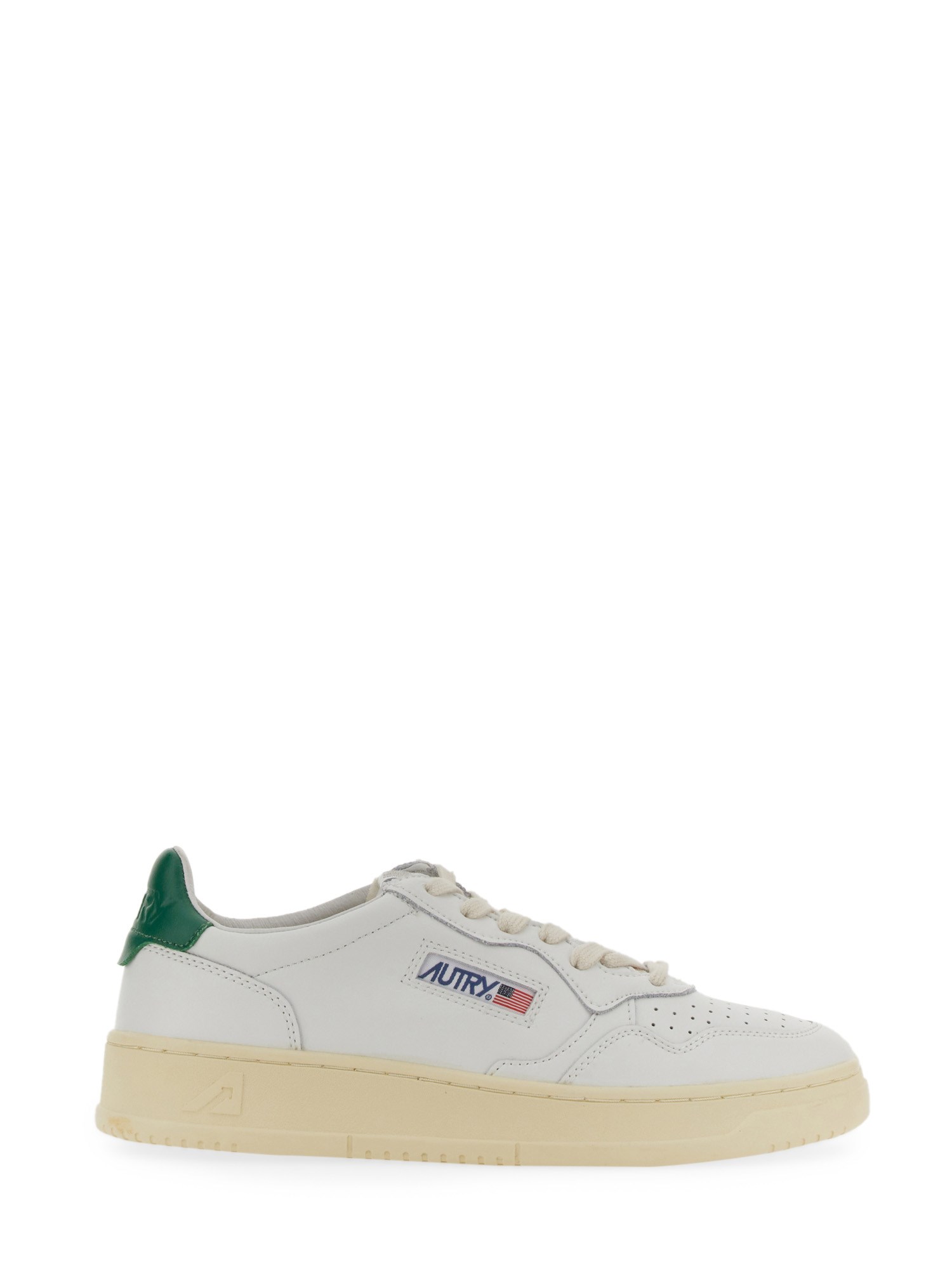 Autry Medalist Low Sneakers In White And Green Leather In Multicolour