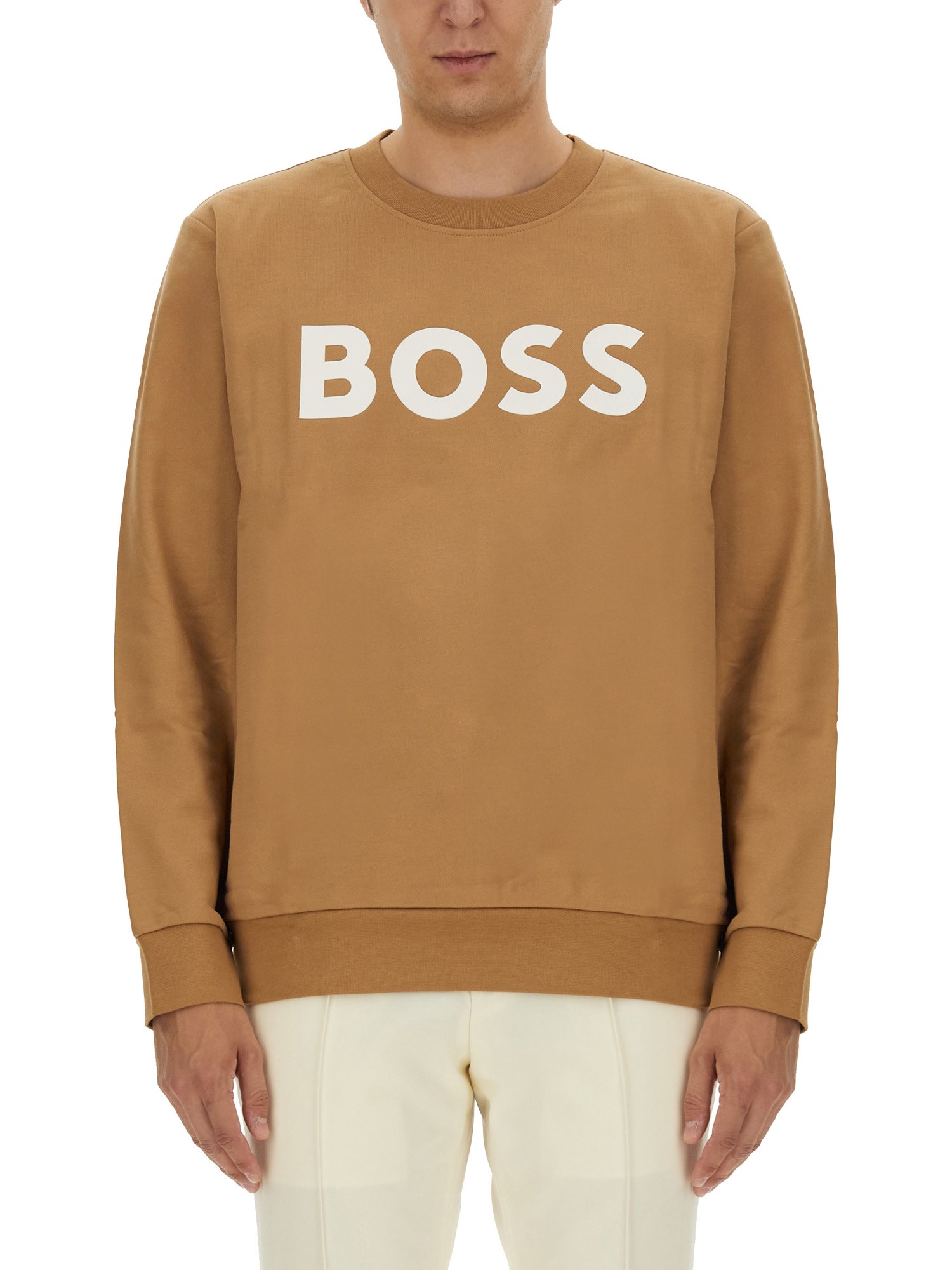 Shop Hugo Boss Sweatshirt With Logo In Beige